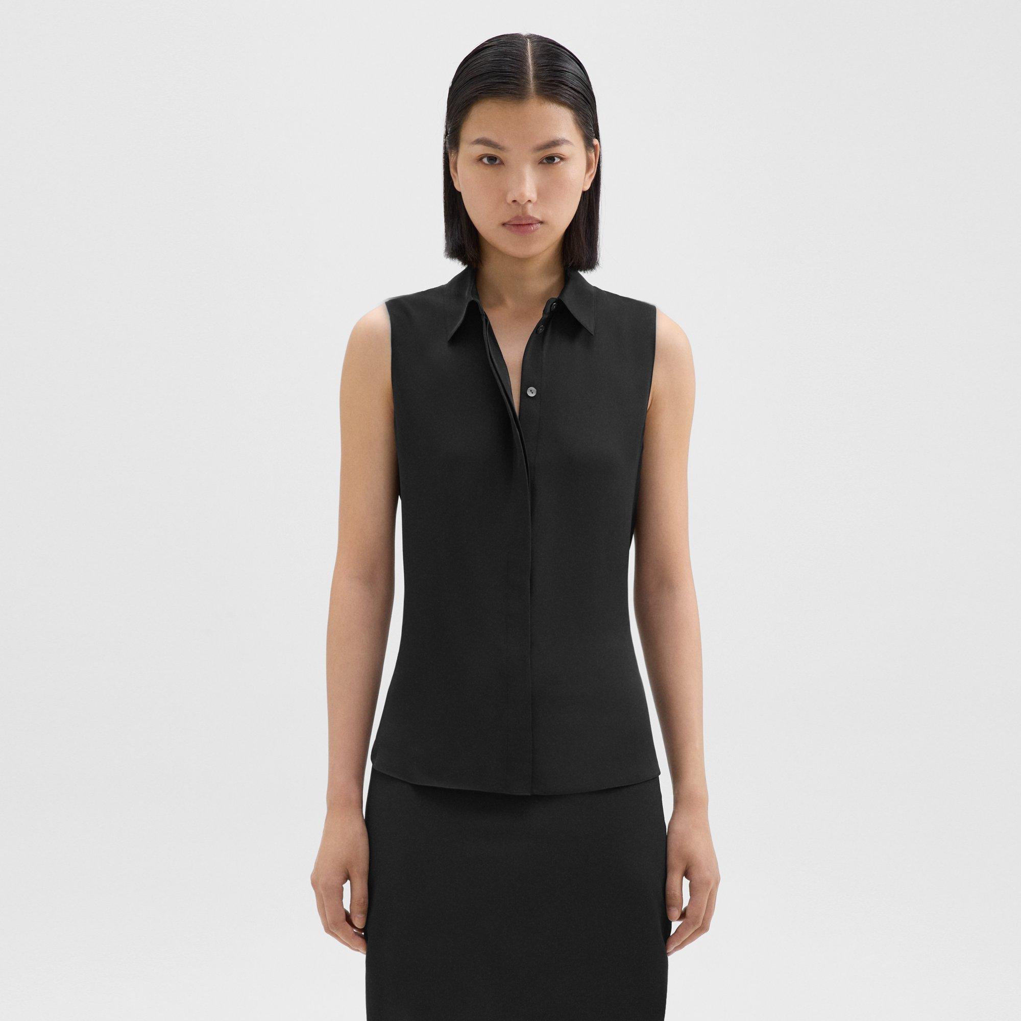 Theory Fitted Sleeveless Shirt In Silk Georgette In Black