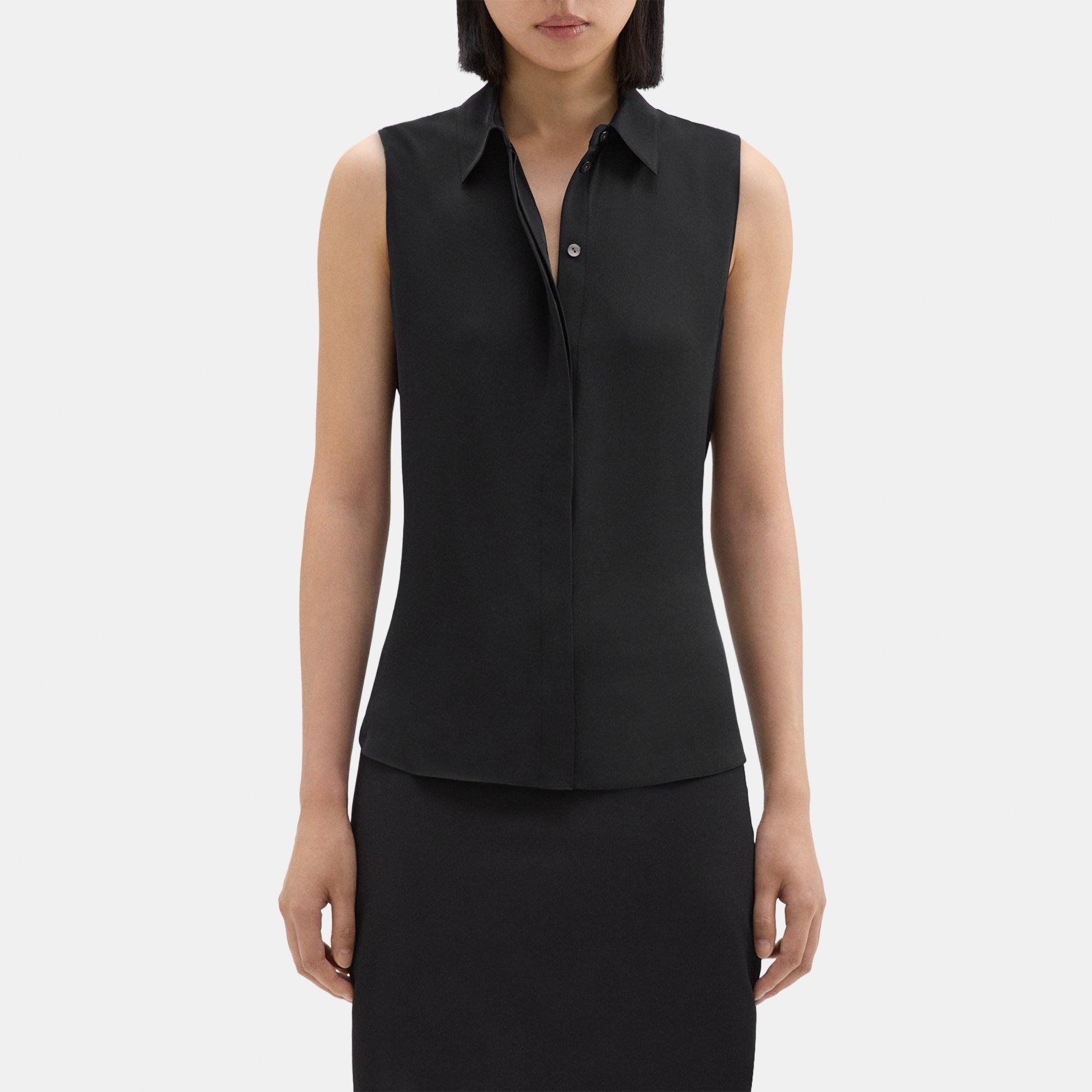 Theory Fitted Sleeveless Shirt In Silk Georgette In Black