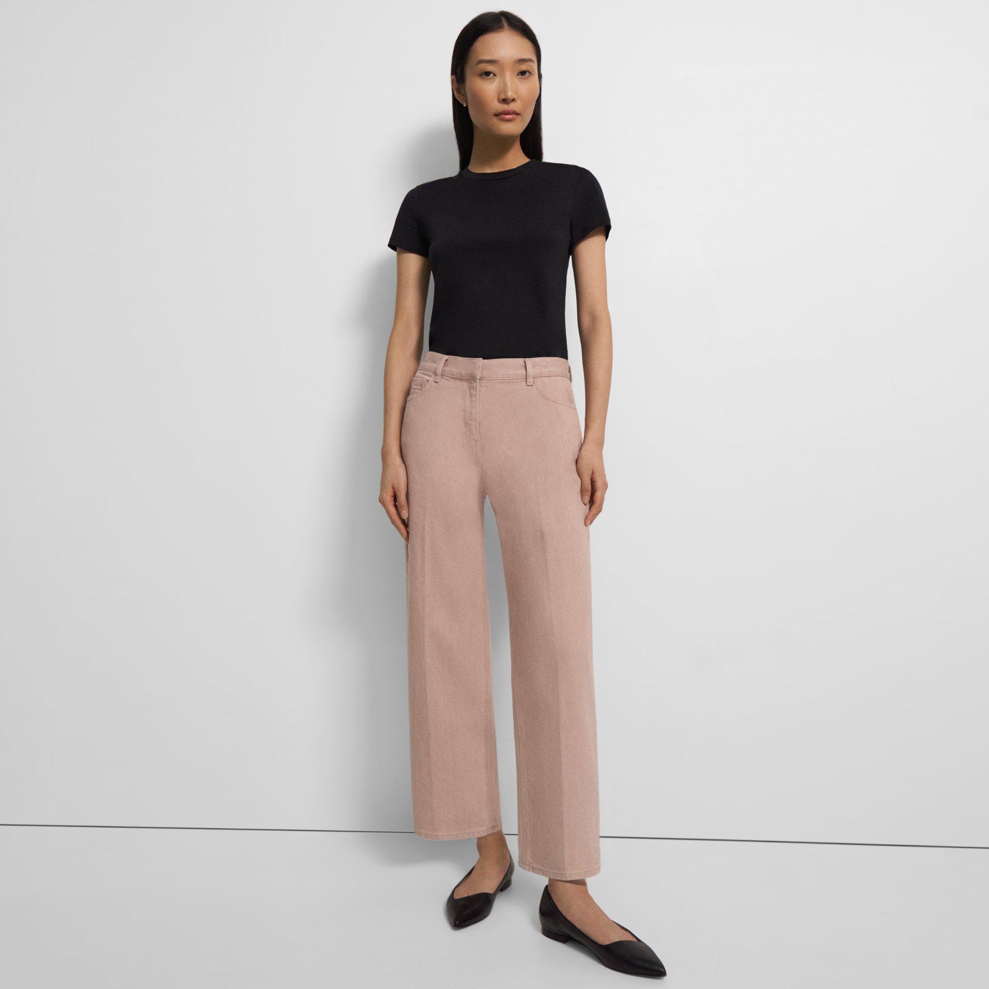 Theory Wide Crop Jean In Dyed Denim In Blush