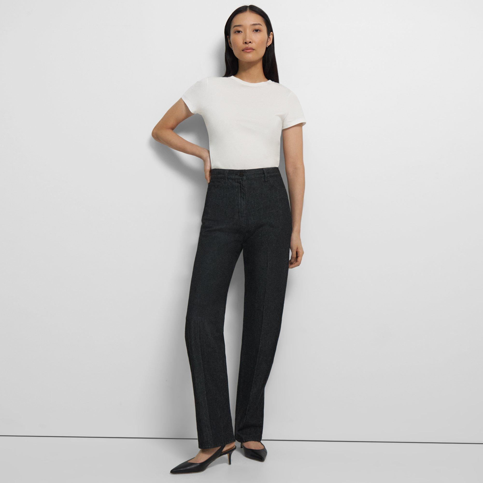 Theory High-waisted 5-pocket Jean In Dyed Denim In Charcoal