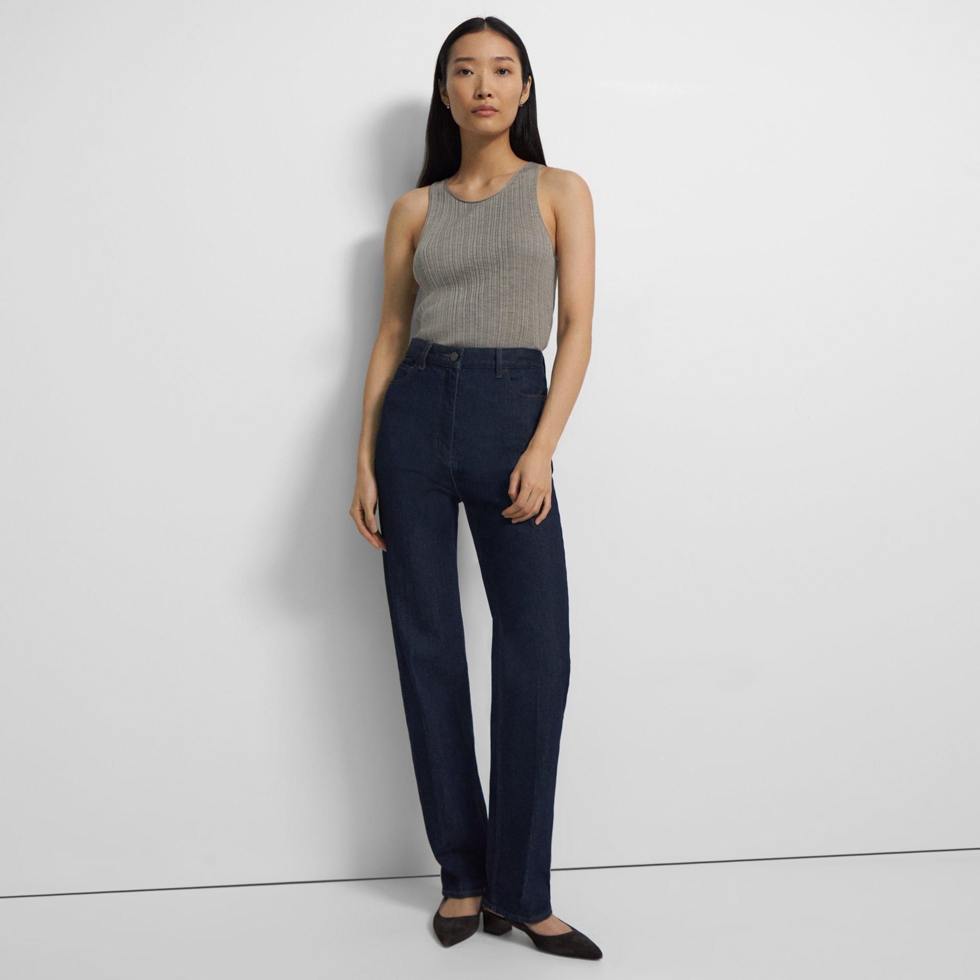 Theory High-waisted 5-pocket Jean In Washed Denim In Indigo