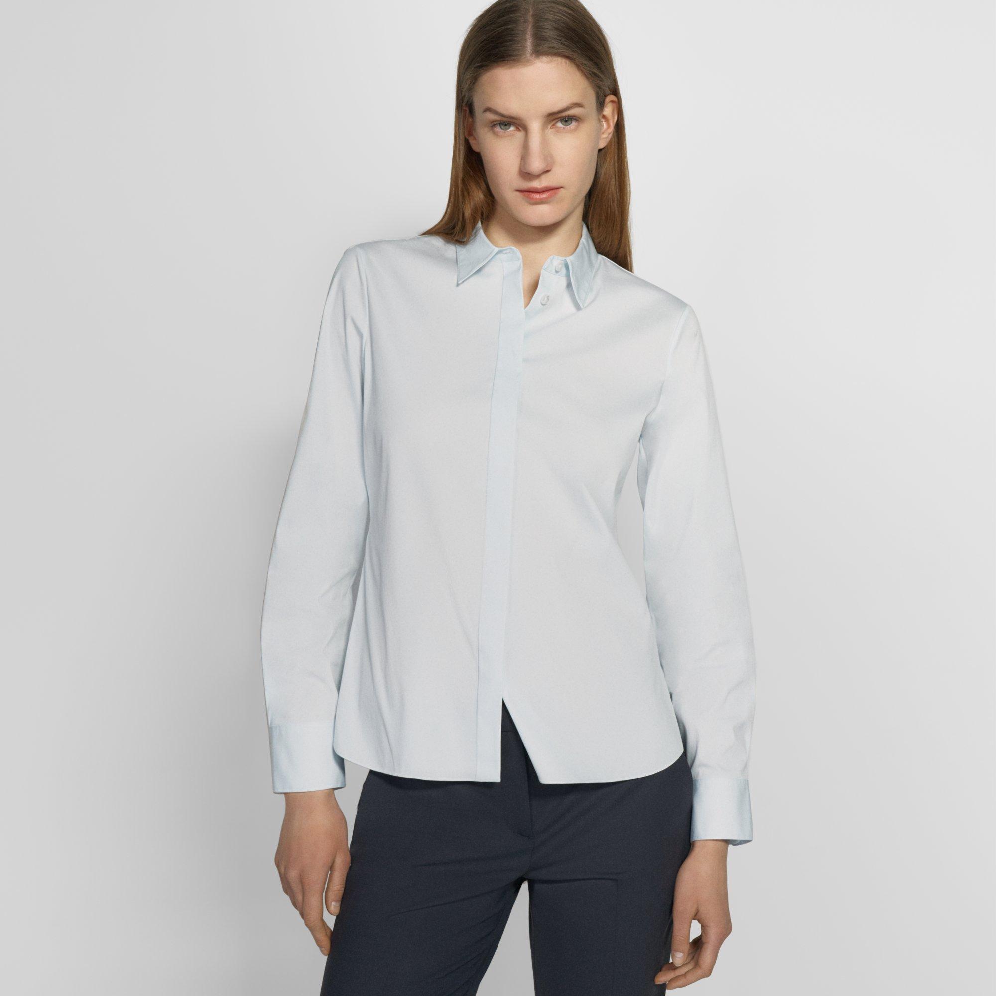 Theory Fitted Shirt In Good Cotton In Light Blue