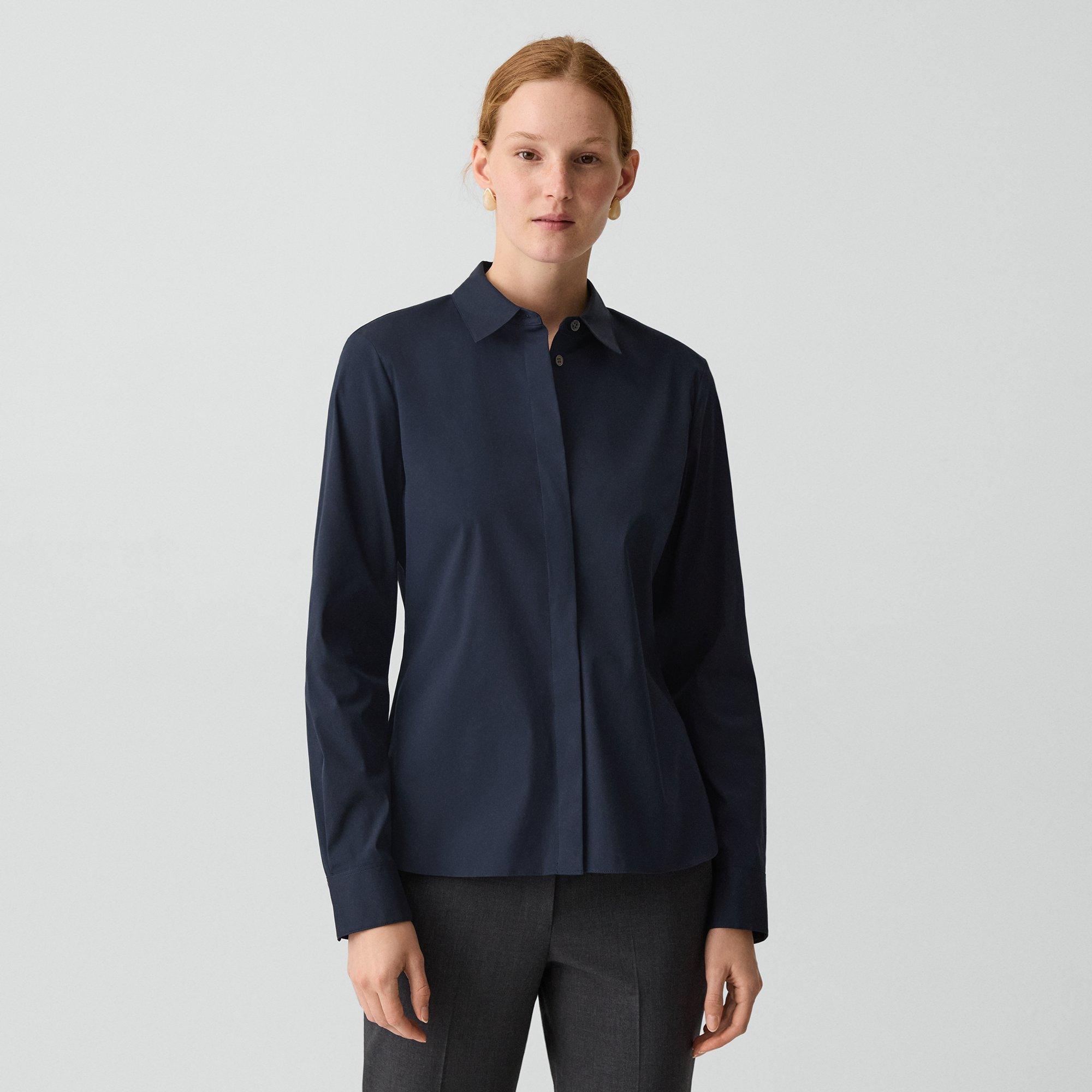 Theory Fitted Shirt In Good Cotton In Blue