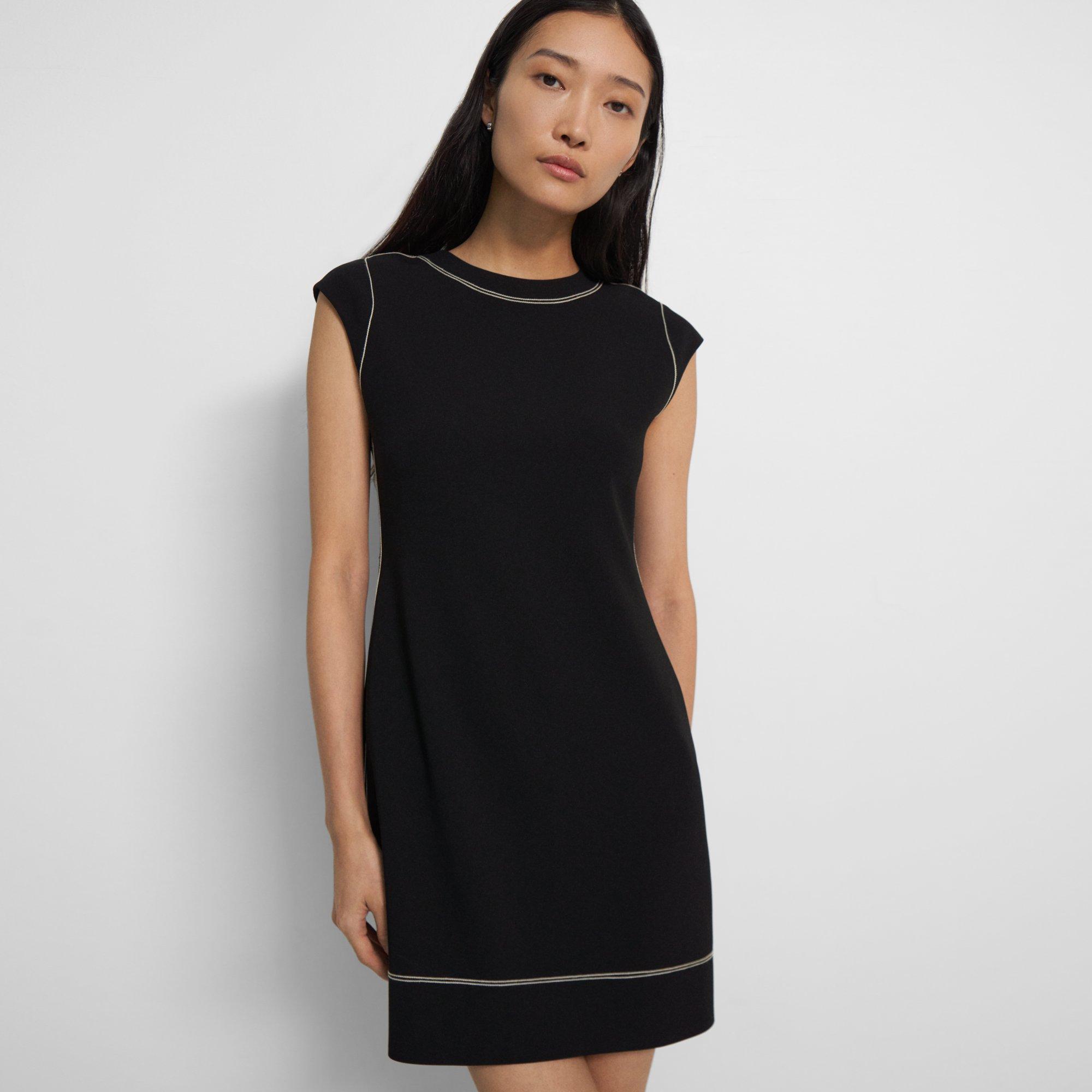 THEORY EMBROIDERED SHIFT DRESS IN ADMIRAL CREPE