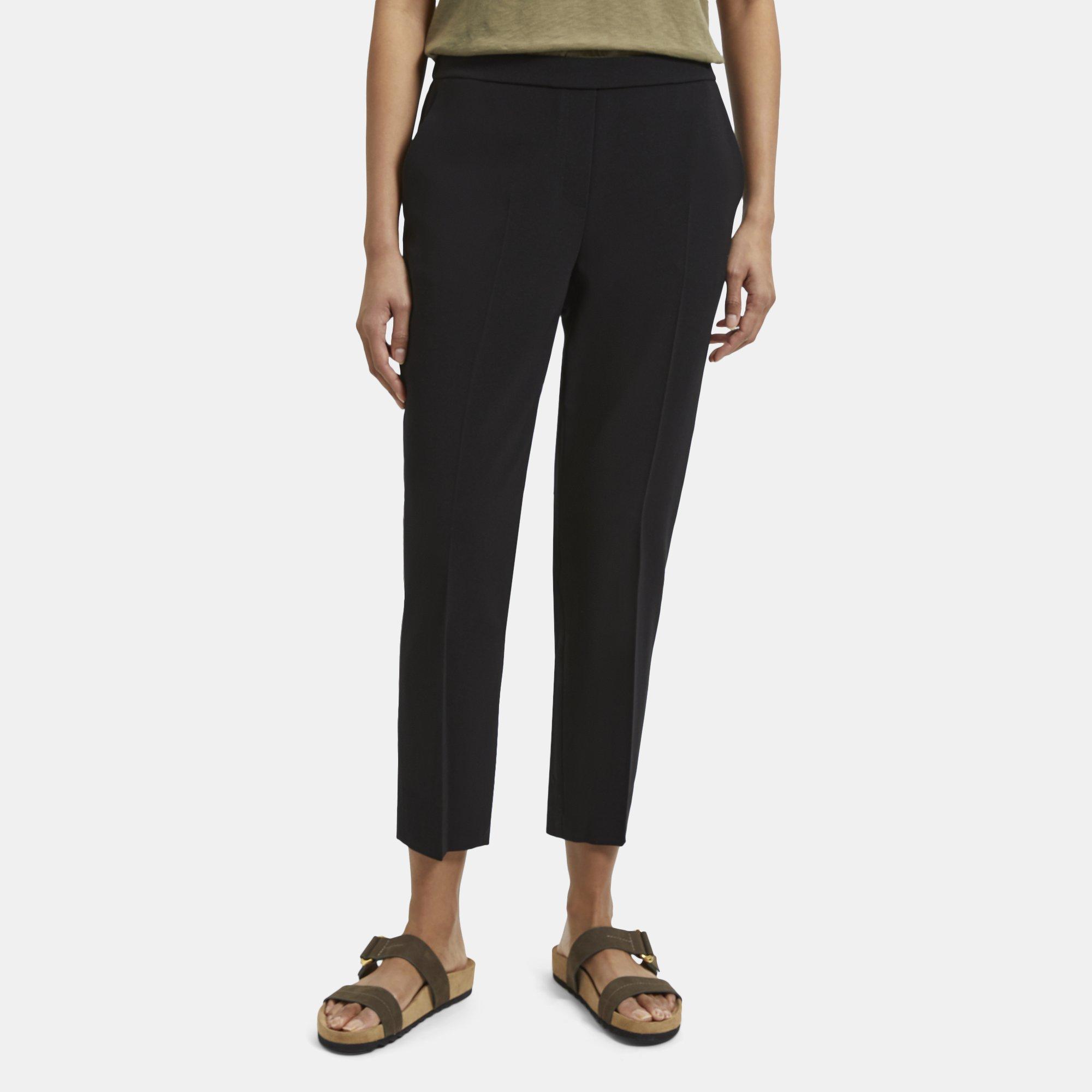Theory Slim Cropped Pull-on Pant In Crepe In Black