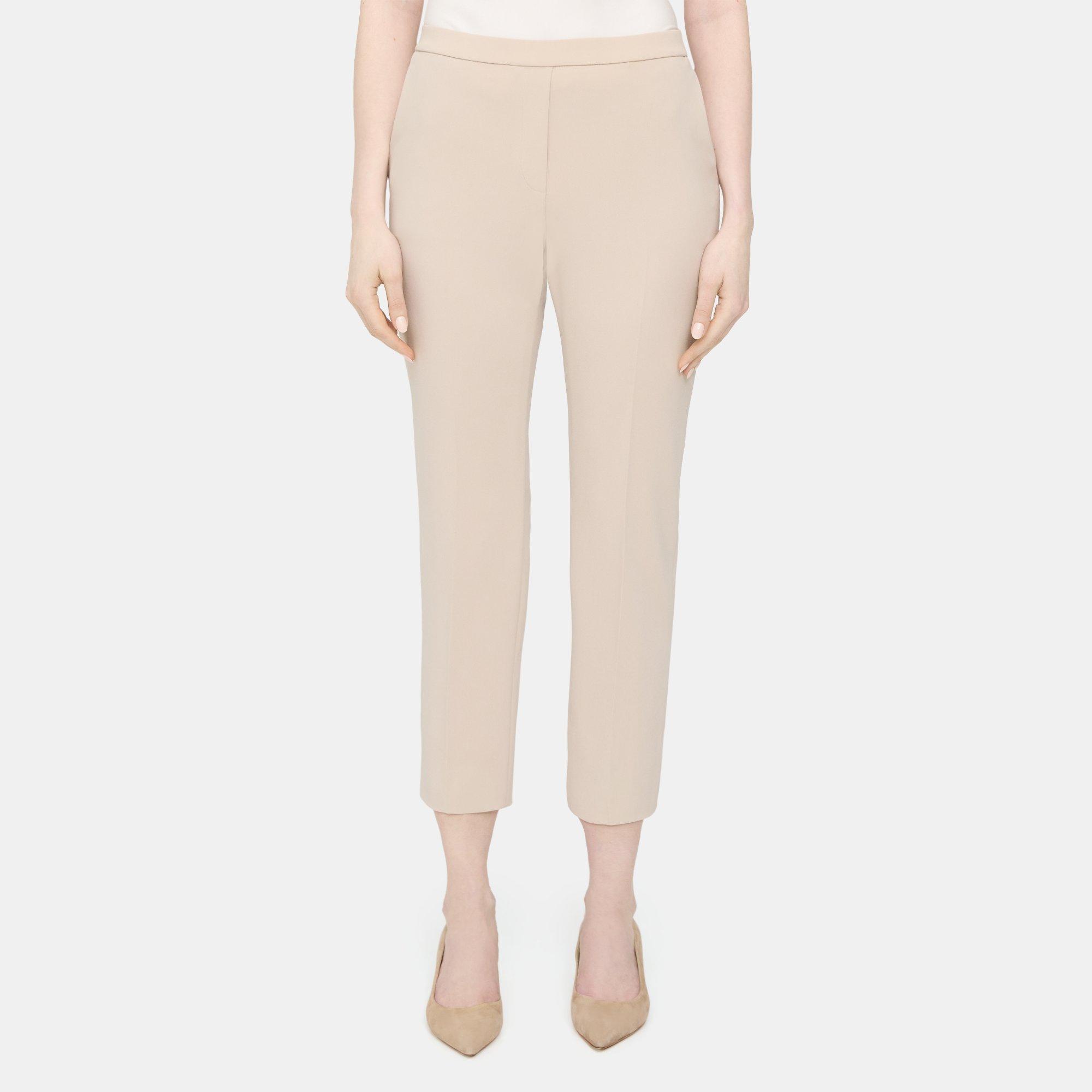 Theory Slim Cropped Pull-on Pant In Crepe In Wheat