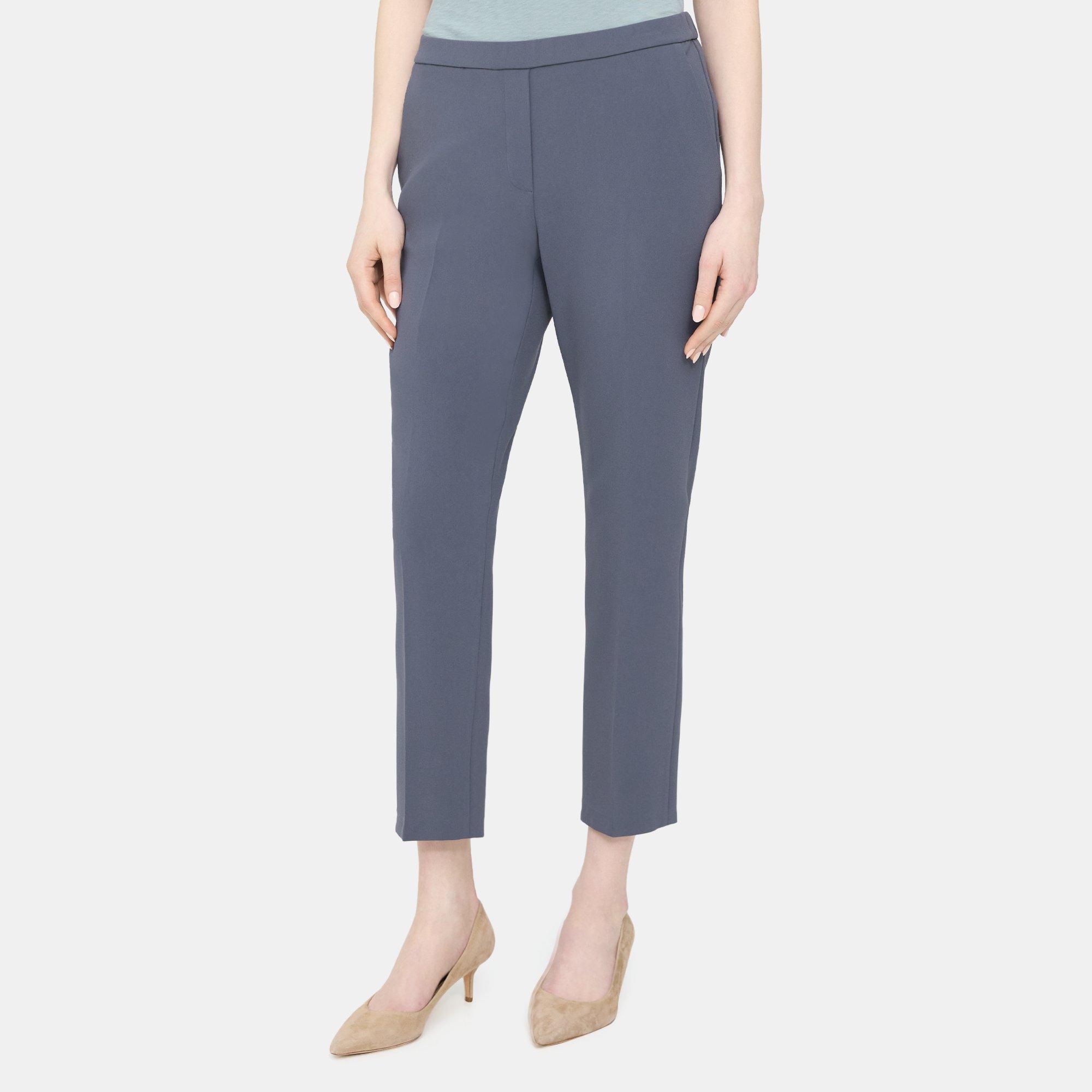 Theory Slim Cropped Pull-on Pant In Crepe In Blue Grey