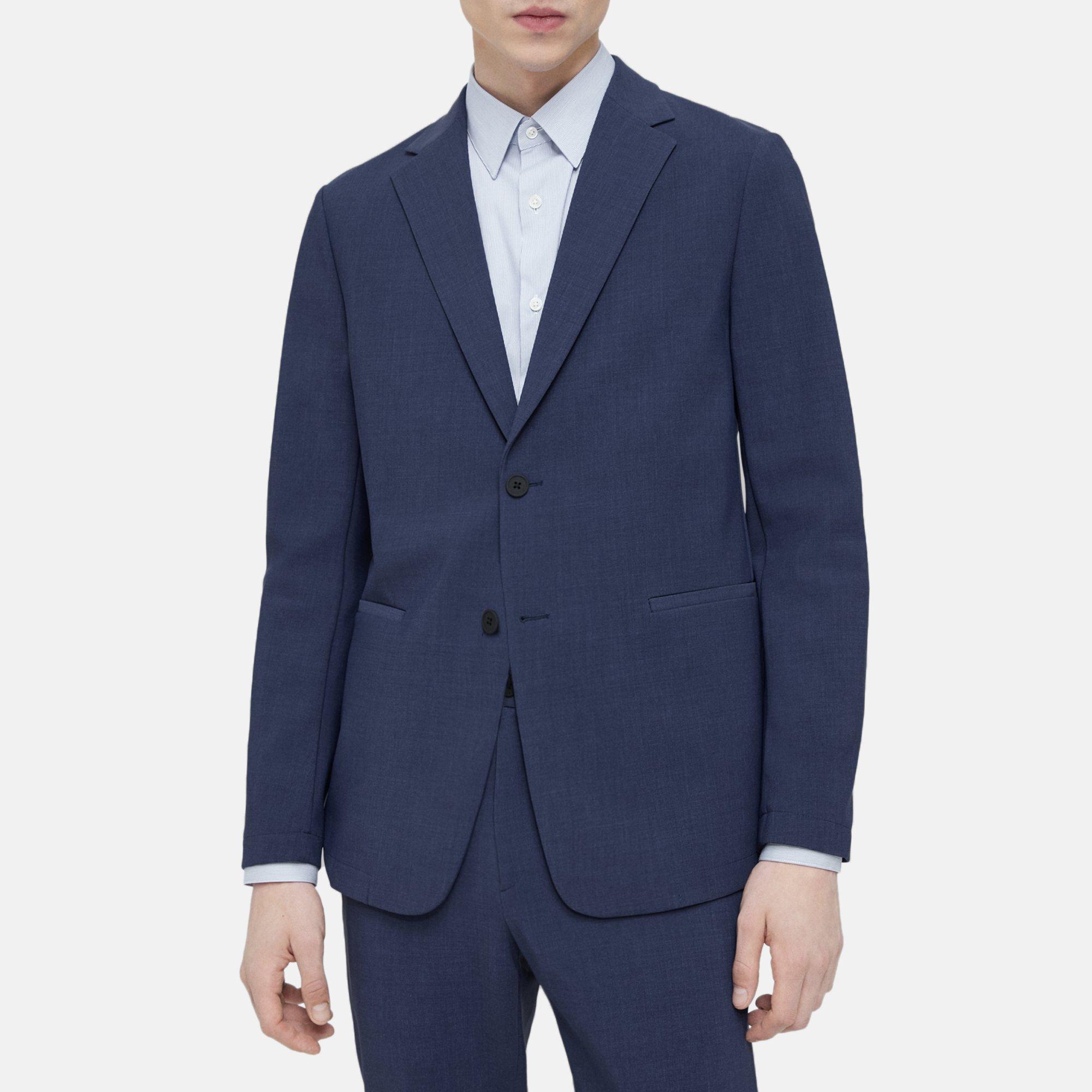Theory Clinton Blazer In Printed Precision Ponte In New Klein Blue Multi