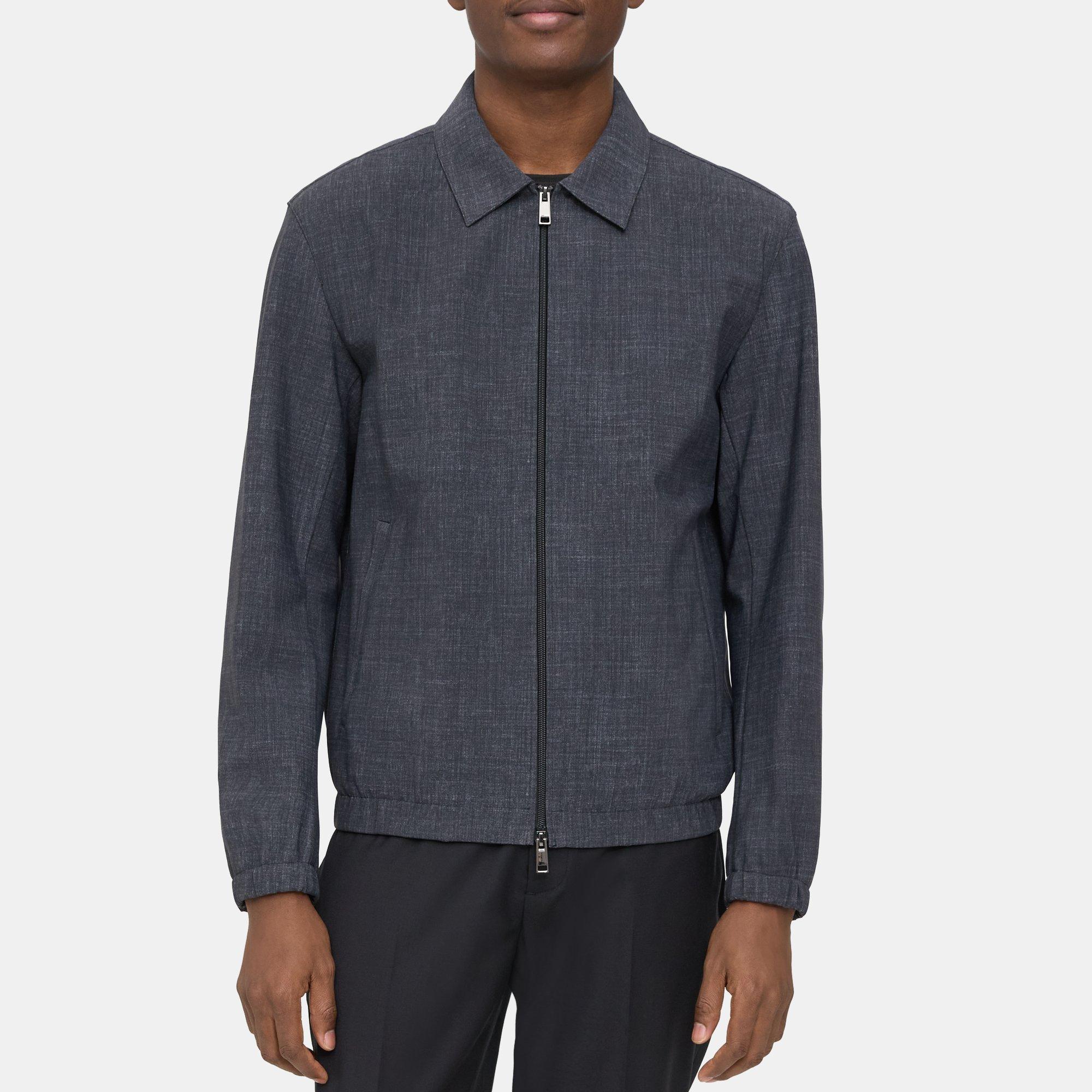 Theory Blouson Jacket In Printed Performance Knit In Grey Melange