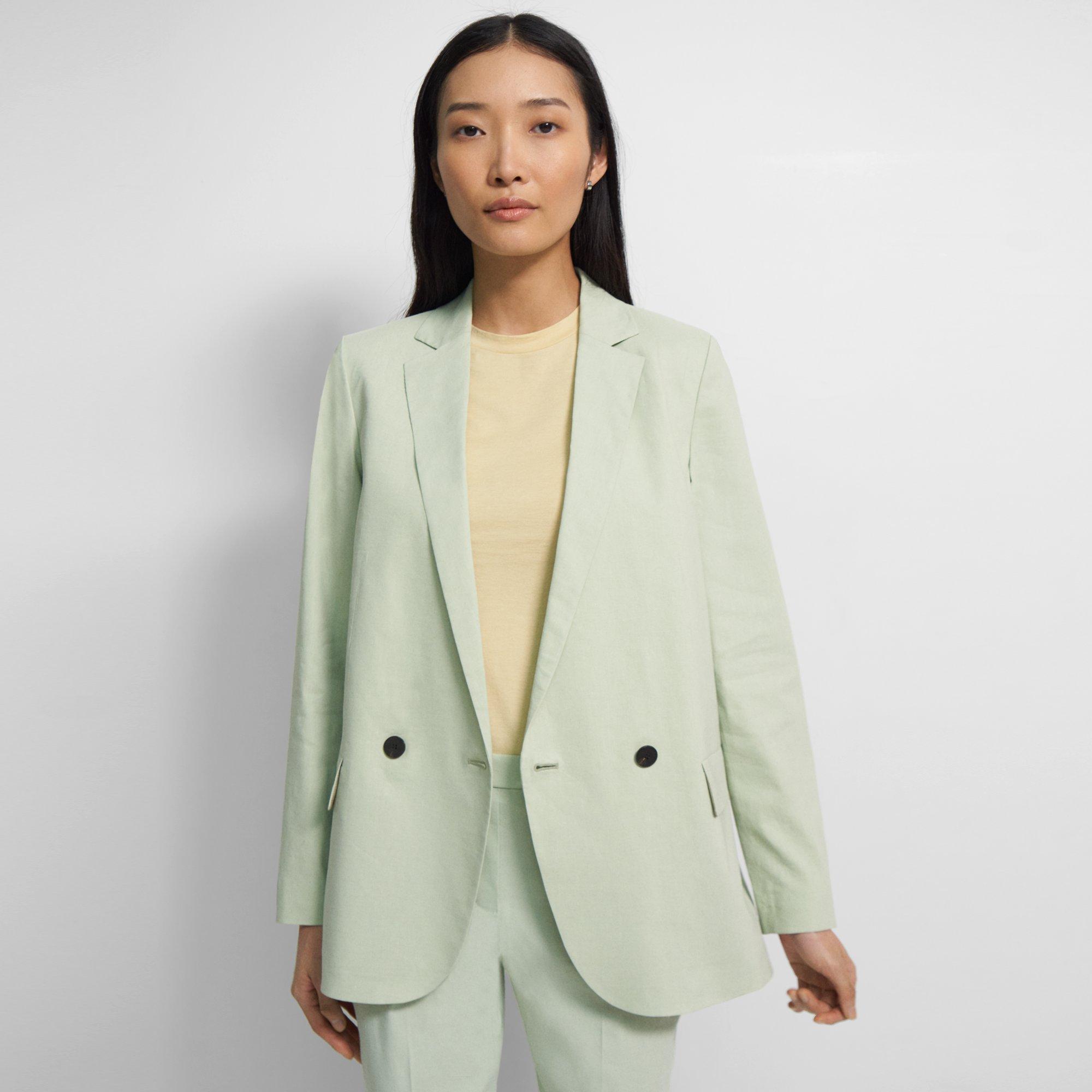 Theory Oversized Jacket In Stretch Linen In Mint