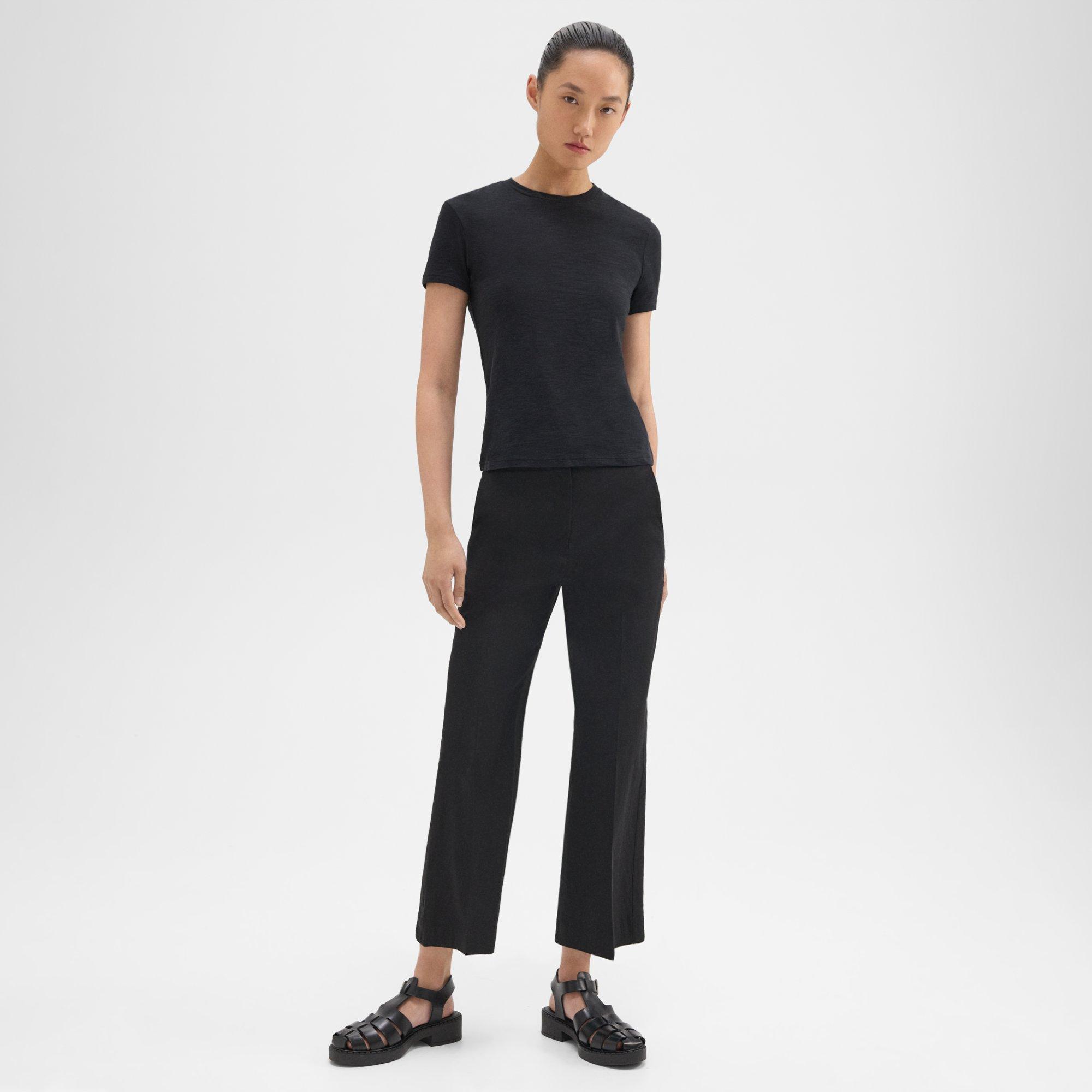 Theory Wide Crop Pant In Good Linen In Black