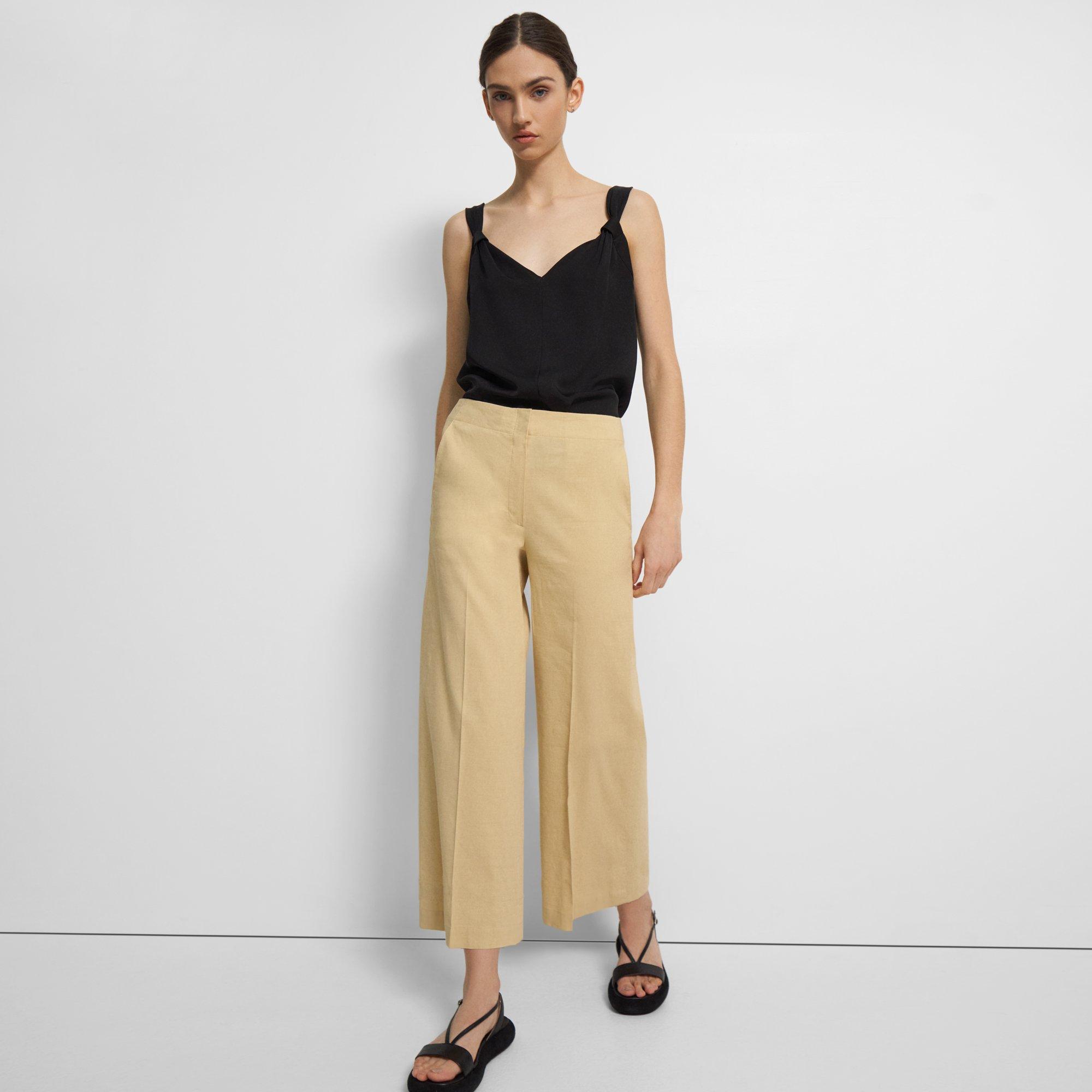 Theory Wide Crop Pant In Good Linen In Butter Yellow