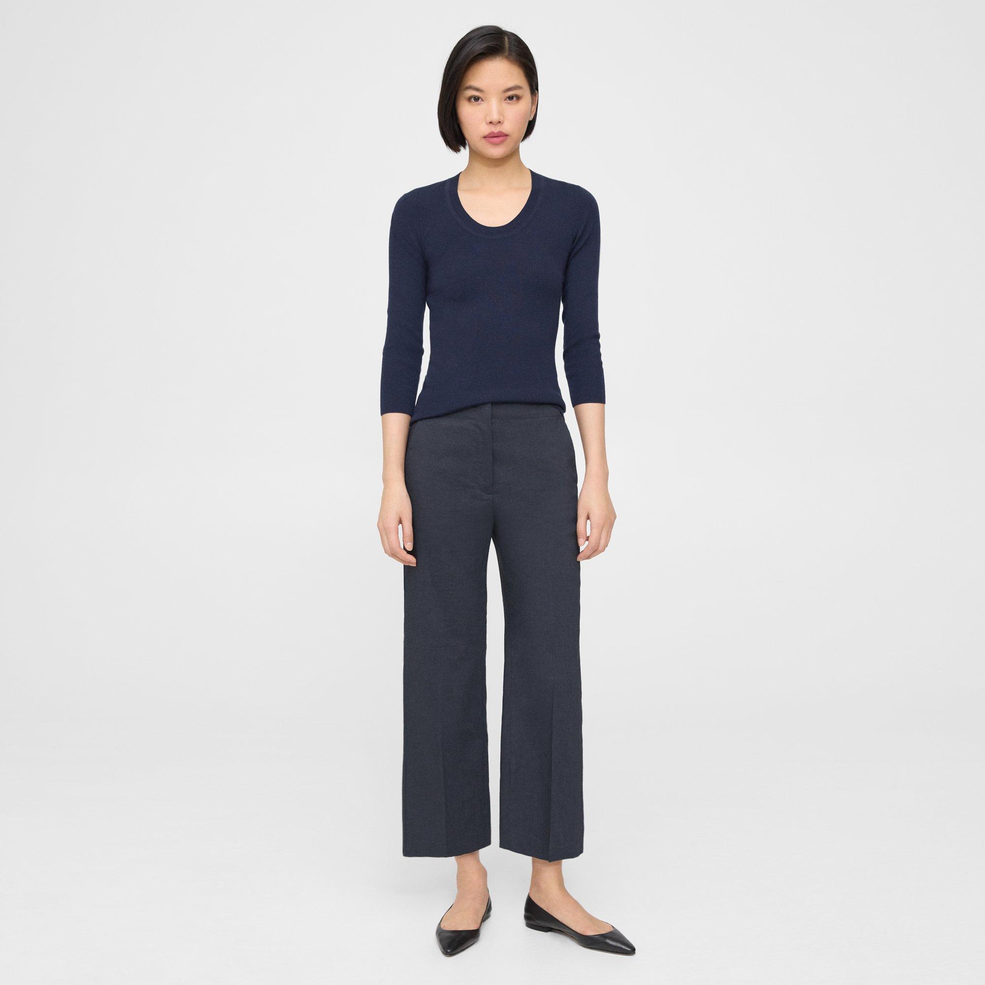 Theory Wide Crop Pant In Stretch Linen In Concord