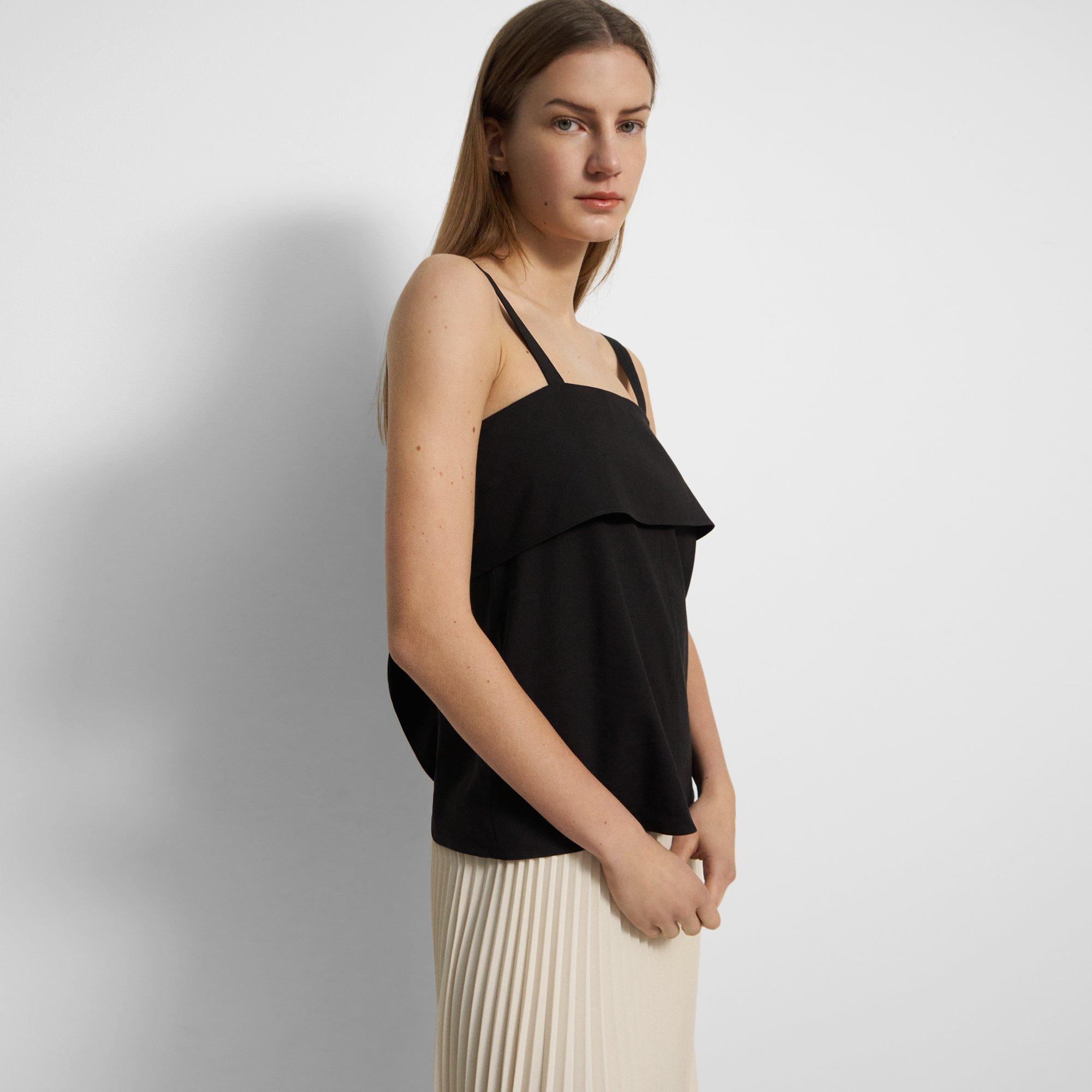 Theory Tie-back Top In Stretch Linen In Black