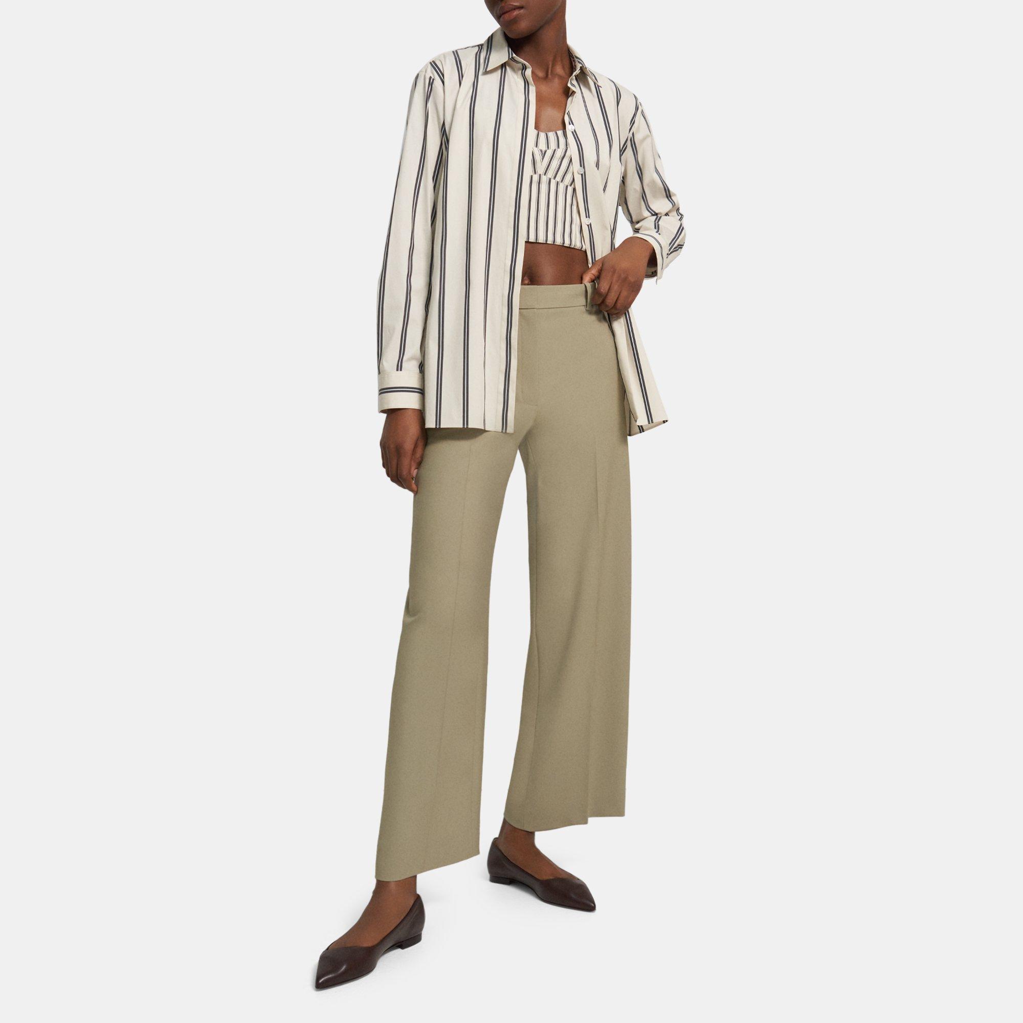 Theory Bustier-shirt Set In Striped Cotton Poplin In Multi