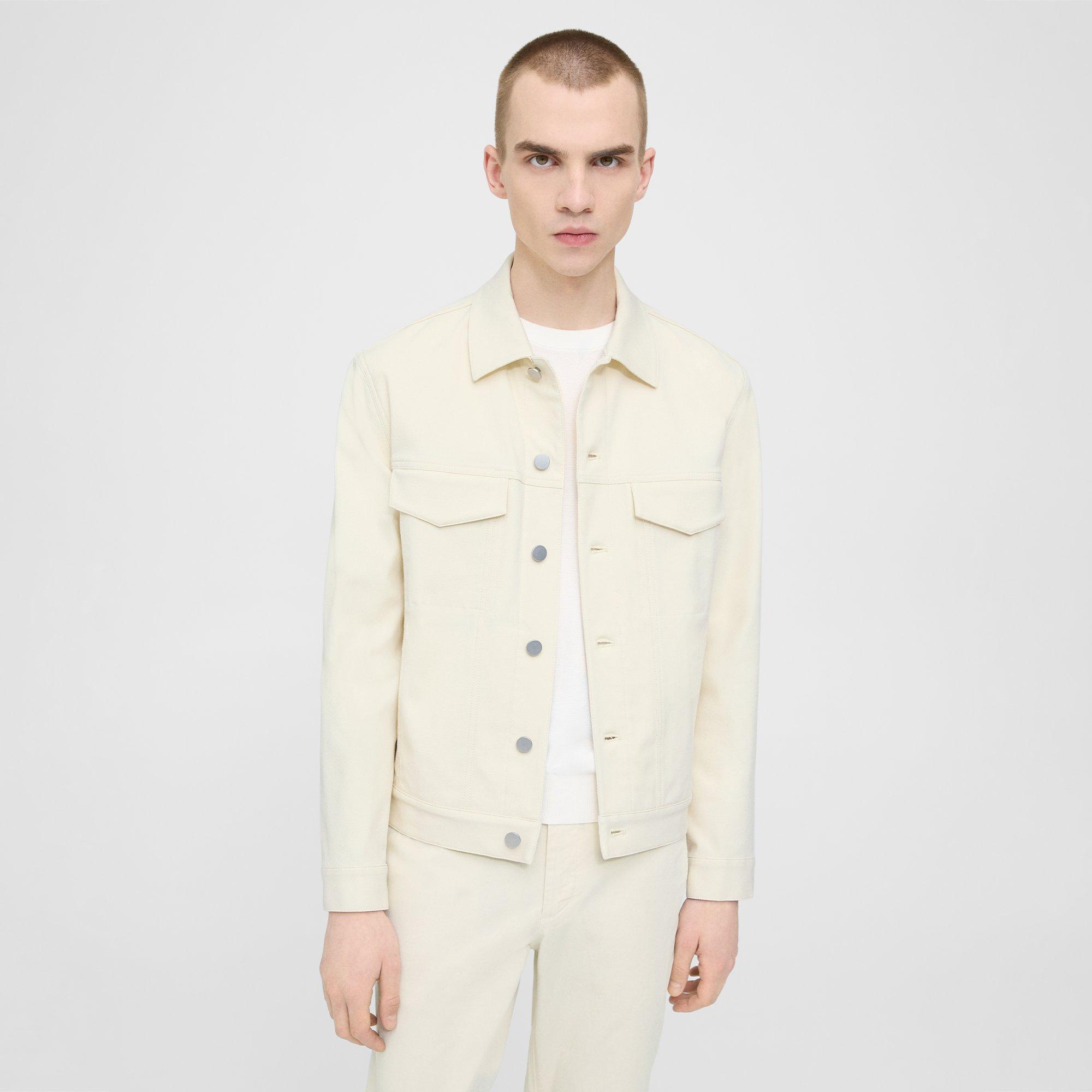 Theory River Trucker Jacket In Neoteric Twill In Warm Ivory