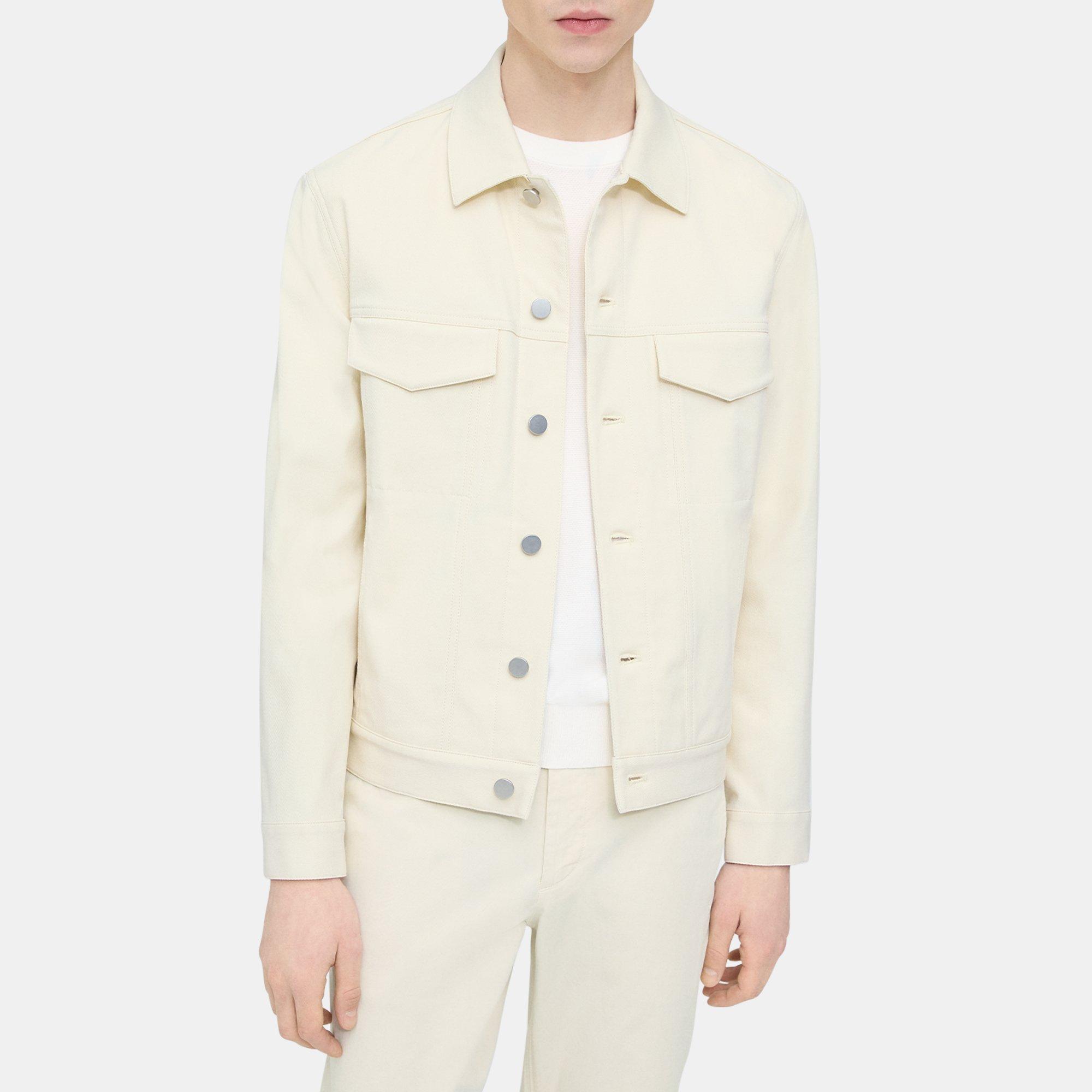 Theory River Trucker Jacket In Neoteric Twill In Warm Ivory