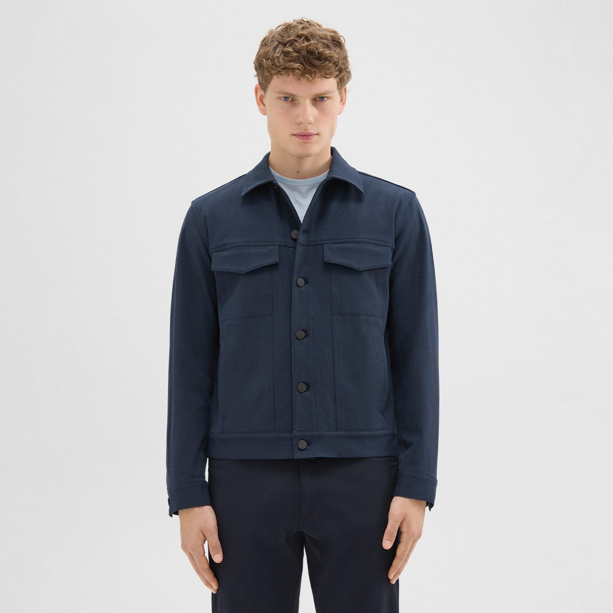 Theory River Trucker Jacket In Neoteric Twill In Dark Navy