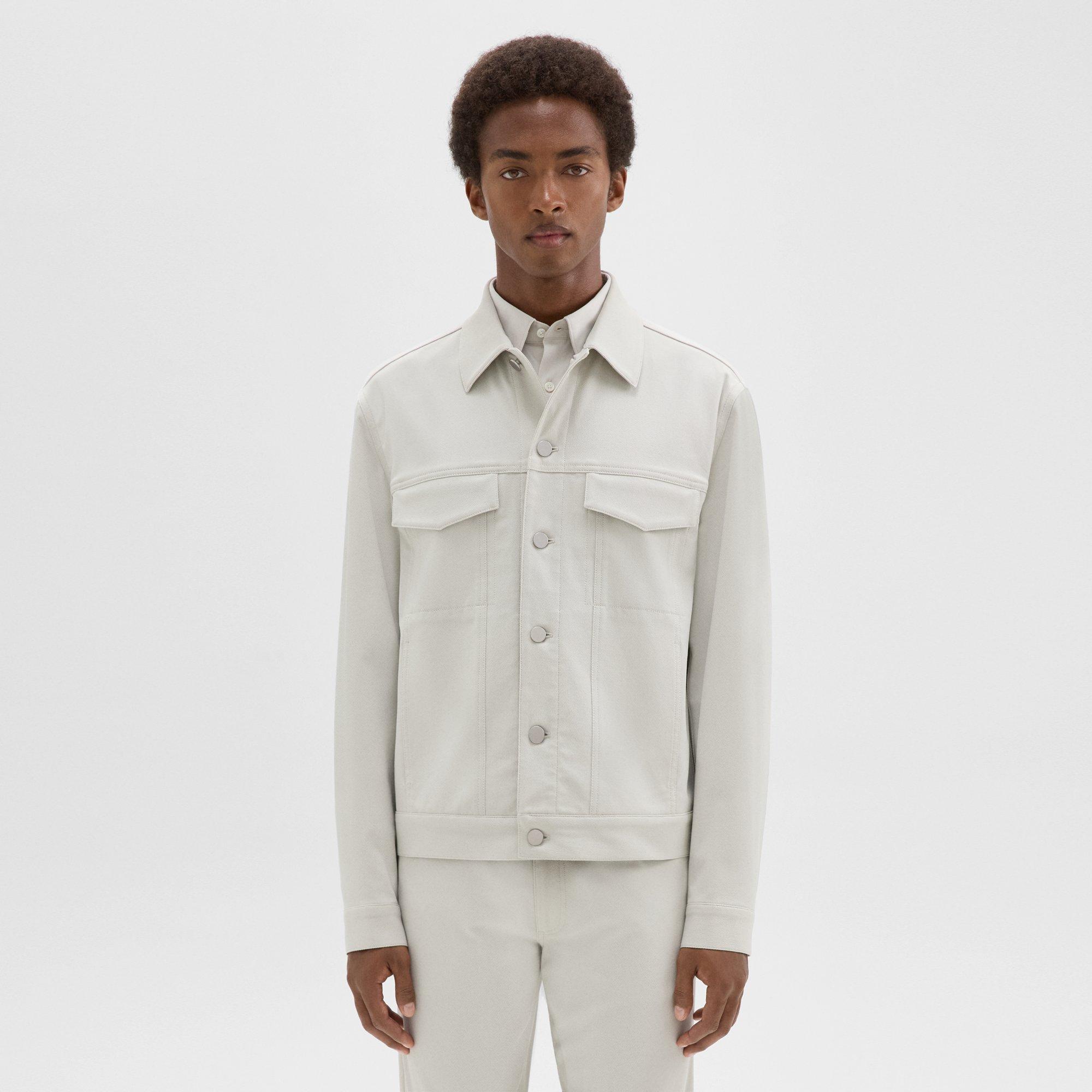 Shop Theory River Trucker Jacket In Neoteric Twill In Limestone