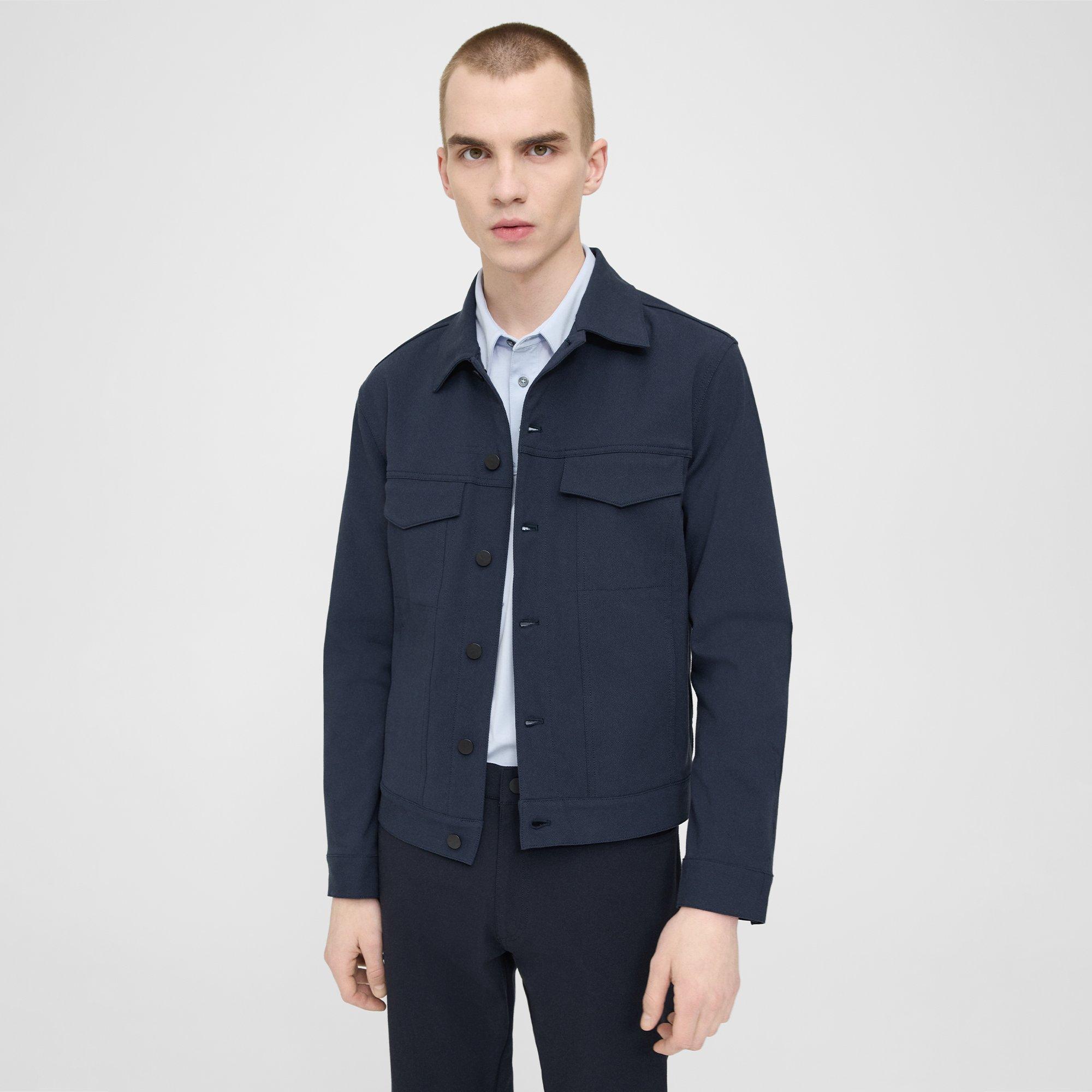 Theory River Trucker Jacket In Neoteric Twill In Baltic