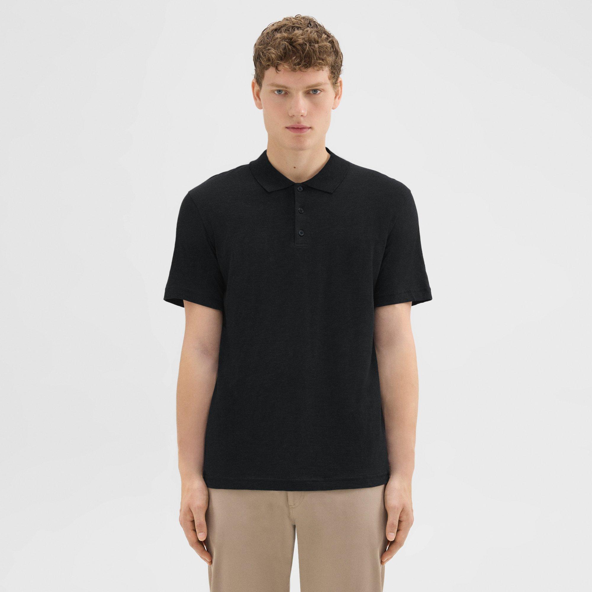Shop Theory Bron Polo Shirt In Cosmos Slub Cotton In Black