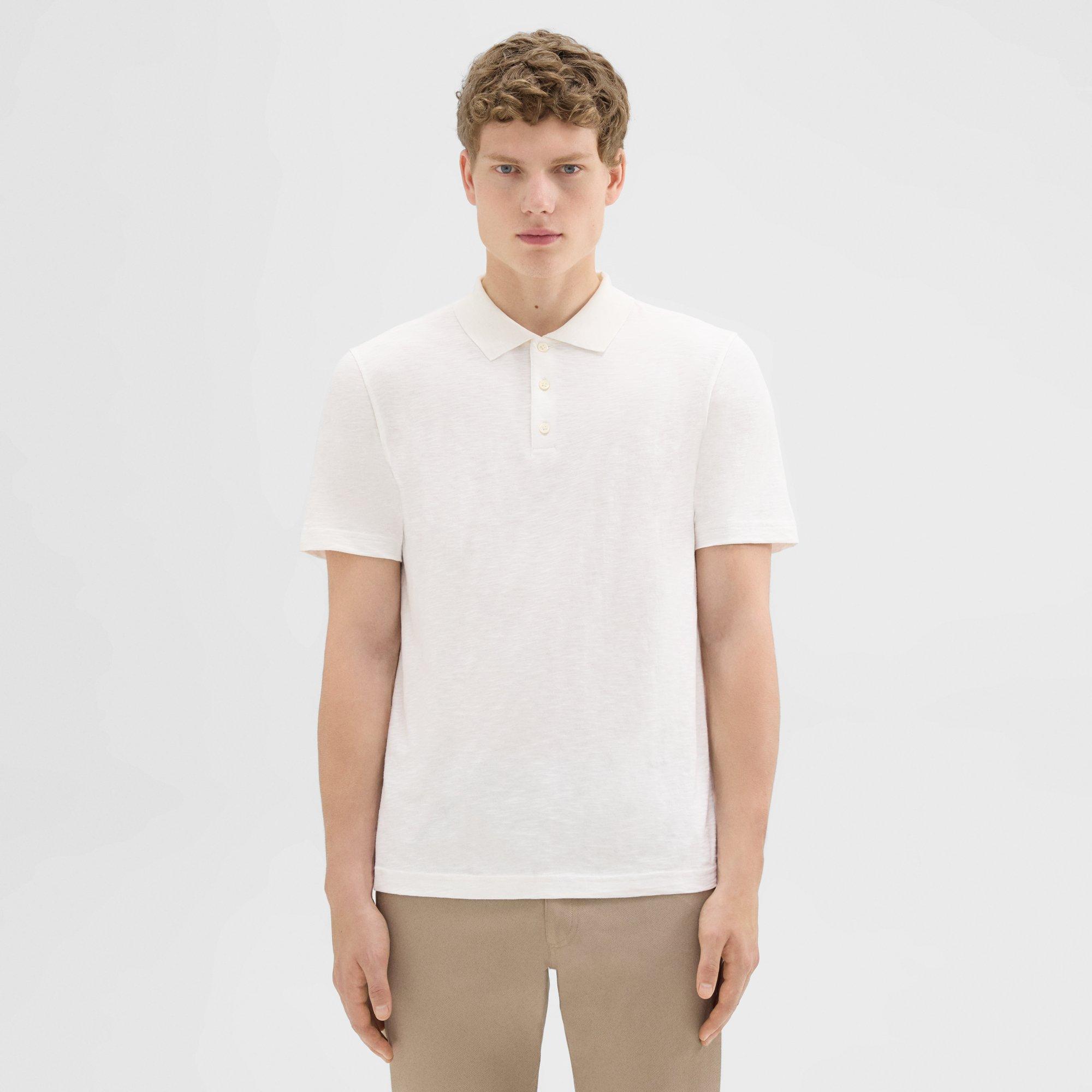 Shop Theory Bron Polo Shirt In Cosmos Slub Cotton In White
