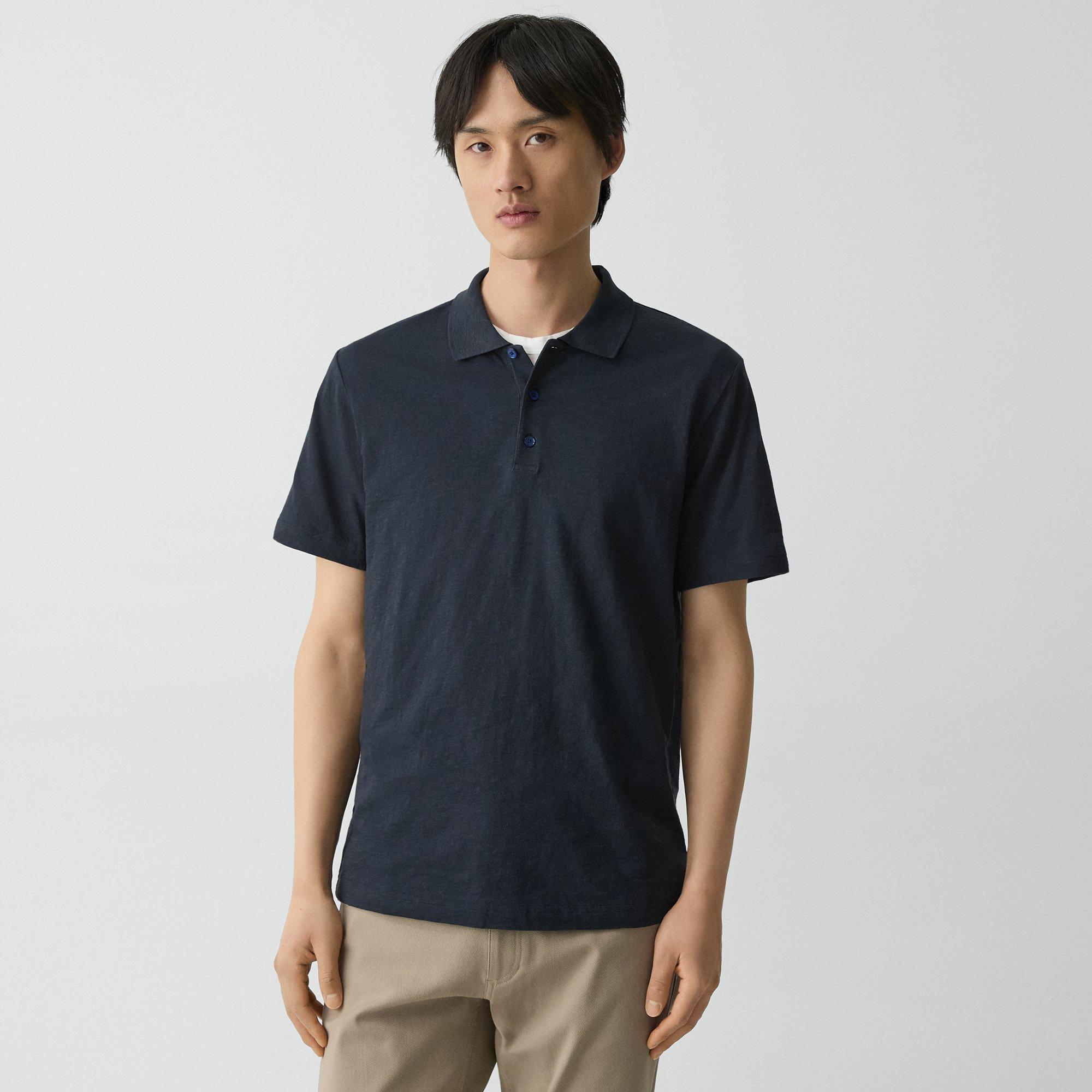 Theory Bron Polo Shirt In Cosmos Slub Cotton In Eclipse