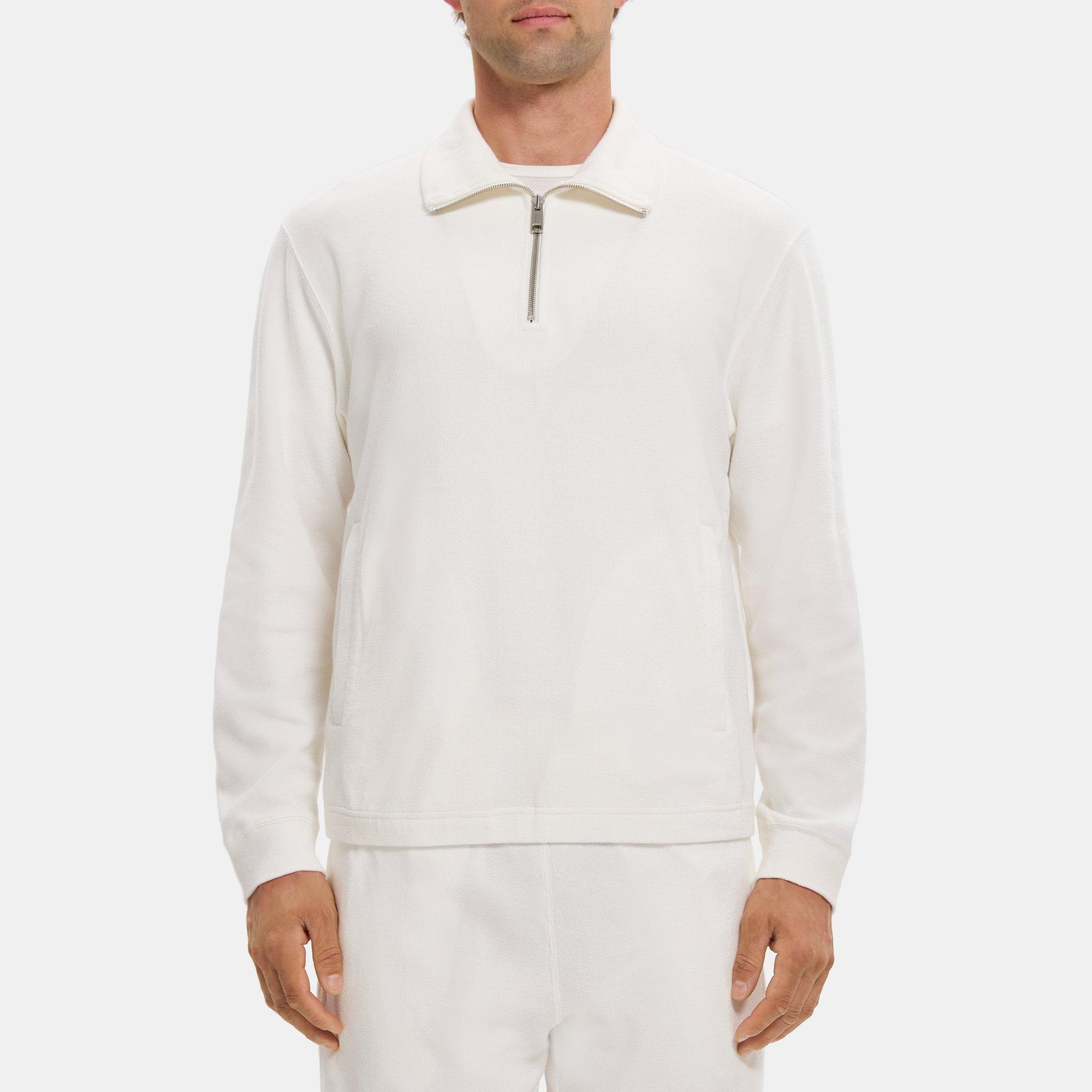 Theory Quarter-zip Sweatshirt In Terry Cotton In Ivory