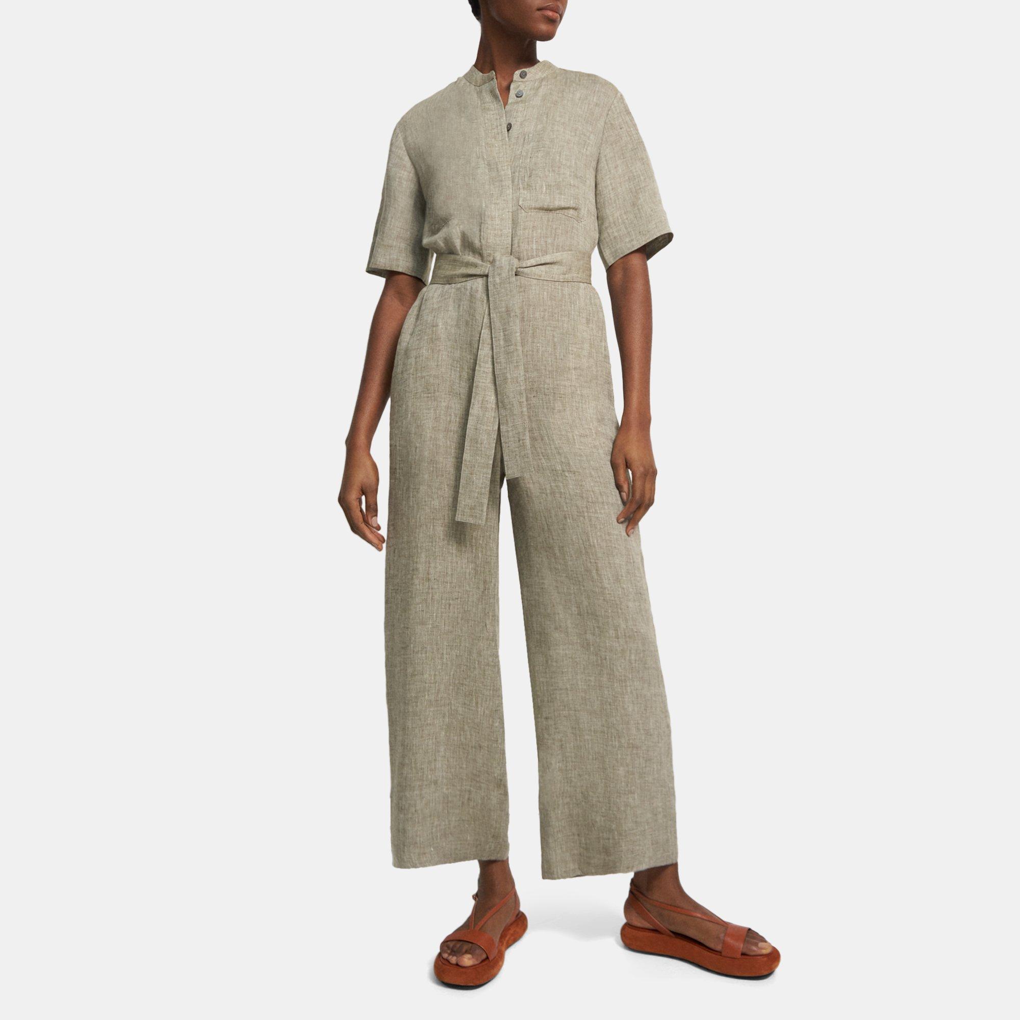 Theory Patch-pocket Jumpsuit In Hemp In Willow Melange