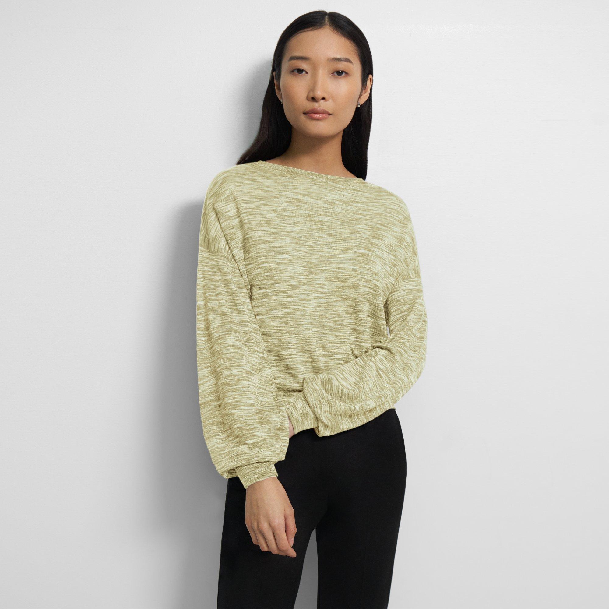 Theory Volume Sleeve Sweater In Knit Linen In Key Lime Multi