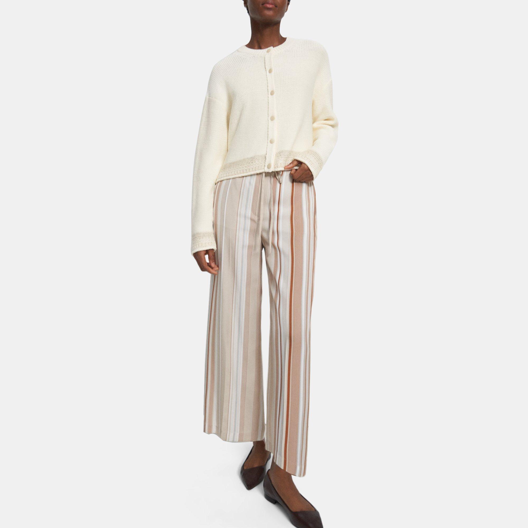 Theory Wide Crop Pant In Striped Twill In Multi