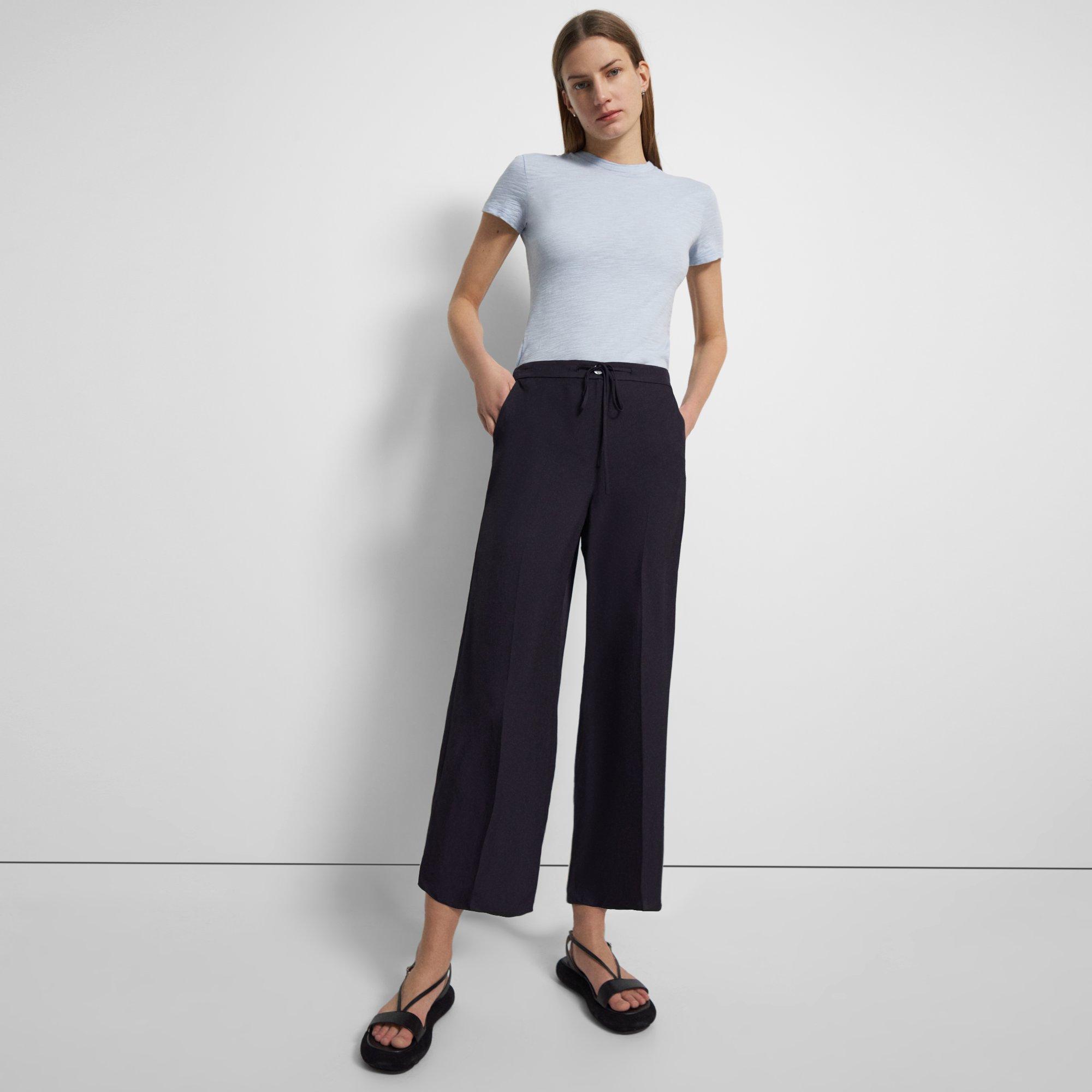 Theory Wide Crop Pant In Washed Twill In Navy