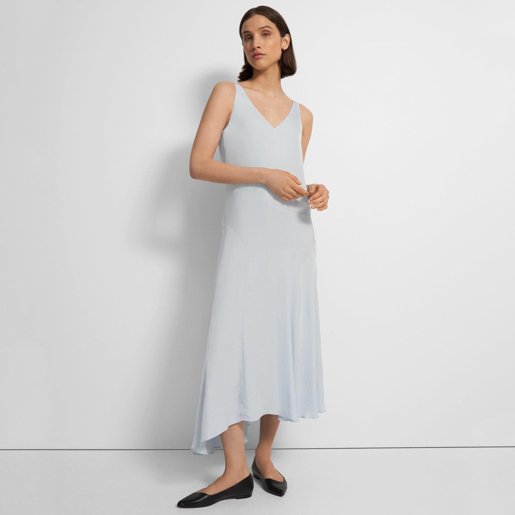 Theory Asymmetrical Dress In Washed Twill In Breeze
