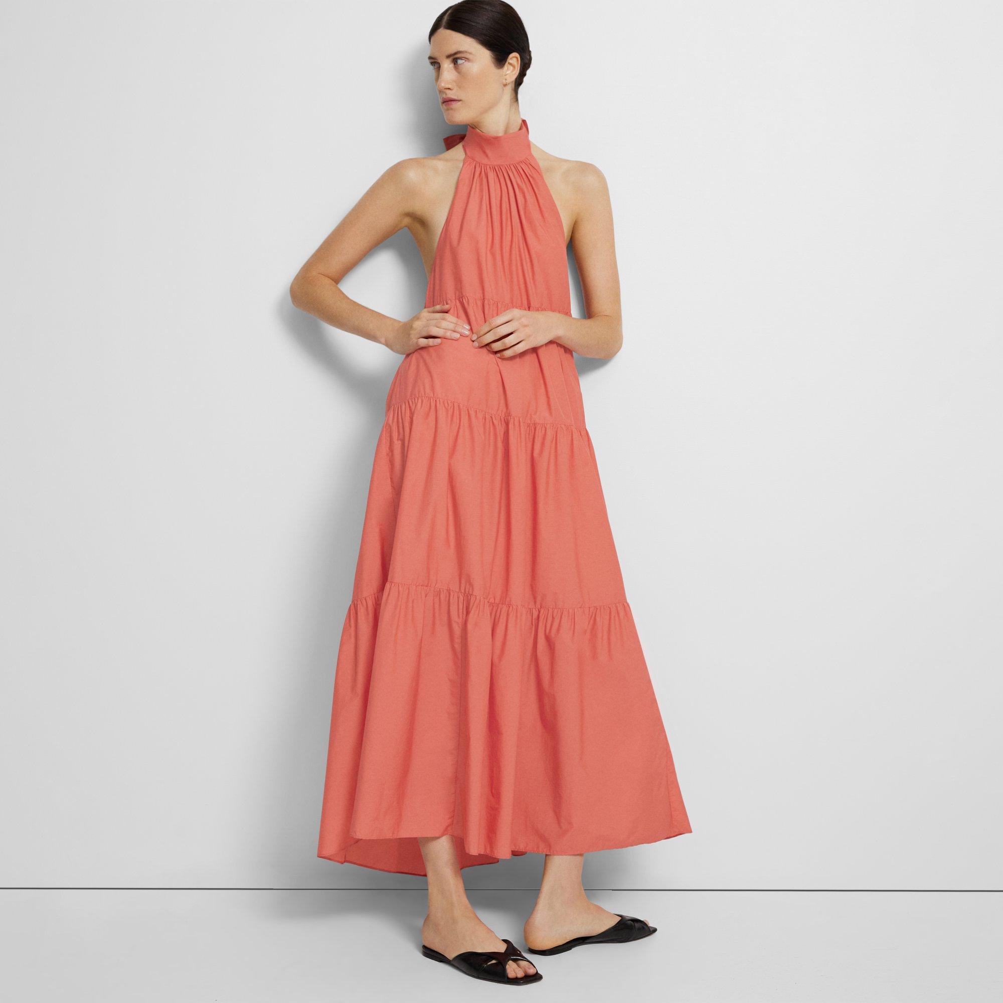 Theory Sleeveless Tiered Halter Maxi Dress In Cascade | ModeSens
