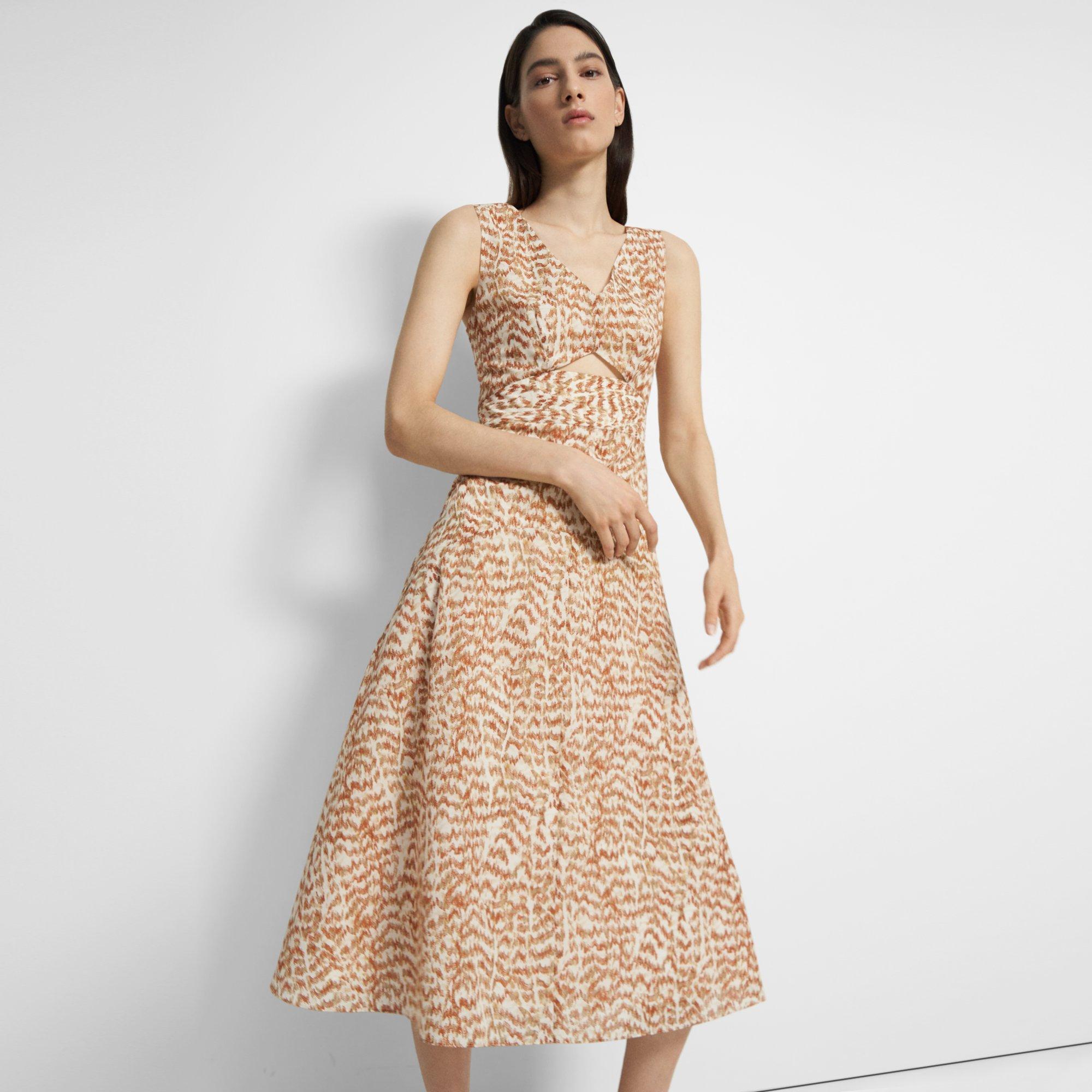 THEORY CUTOUT MIDI DRESS IN PRINTED POLY
