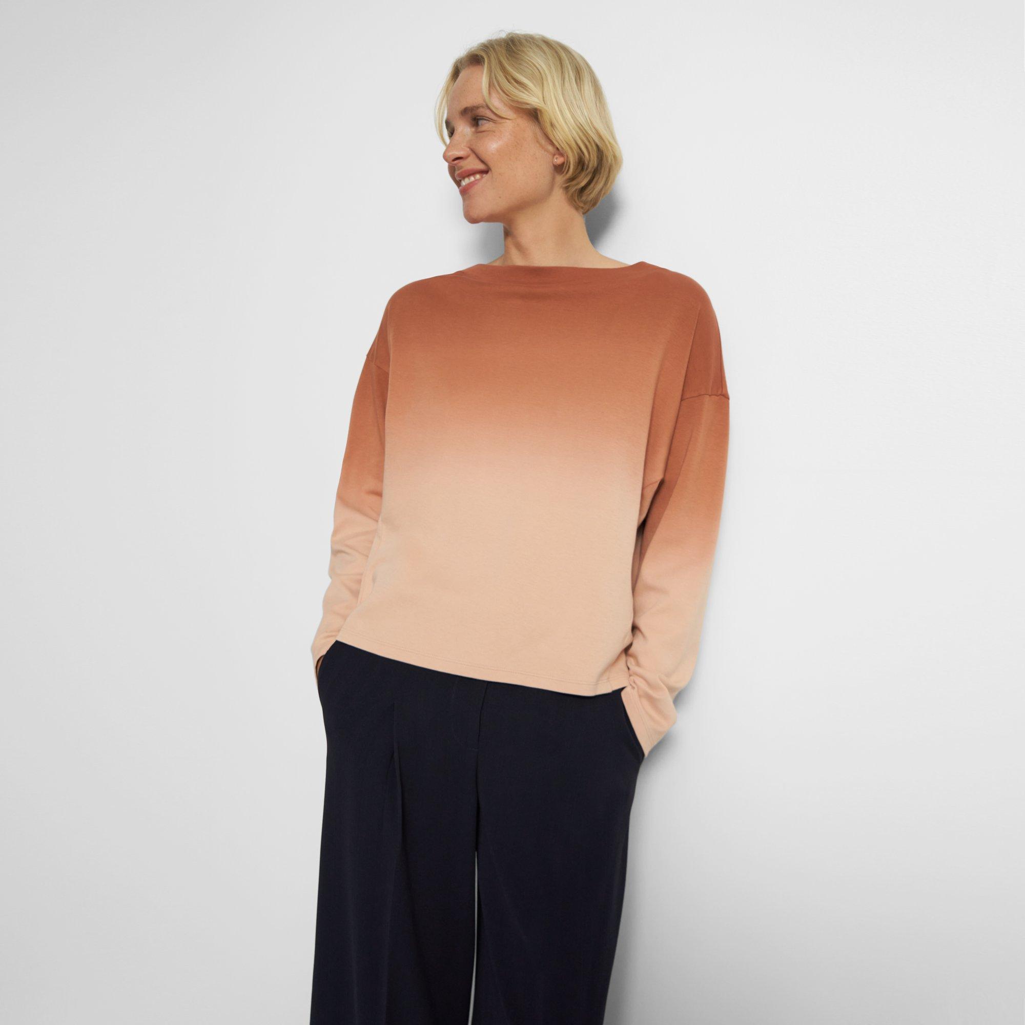 Theory Bateau Neck Sweatshirt In Dip-dye Cotton Jersey In Shell/red Clay