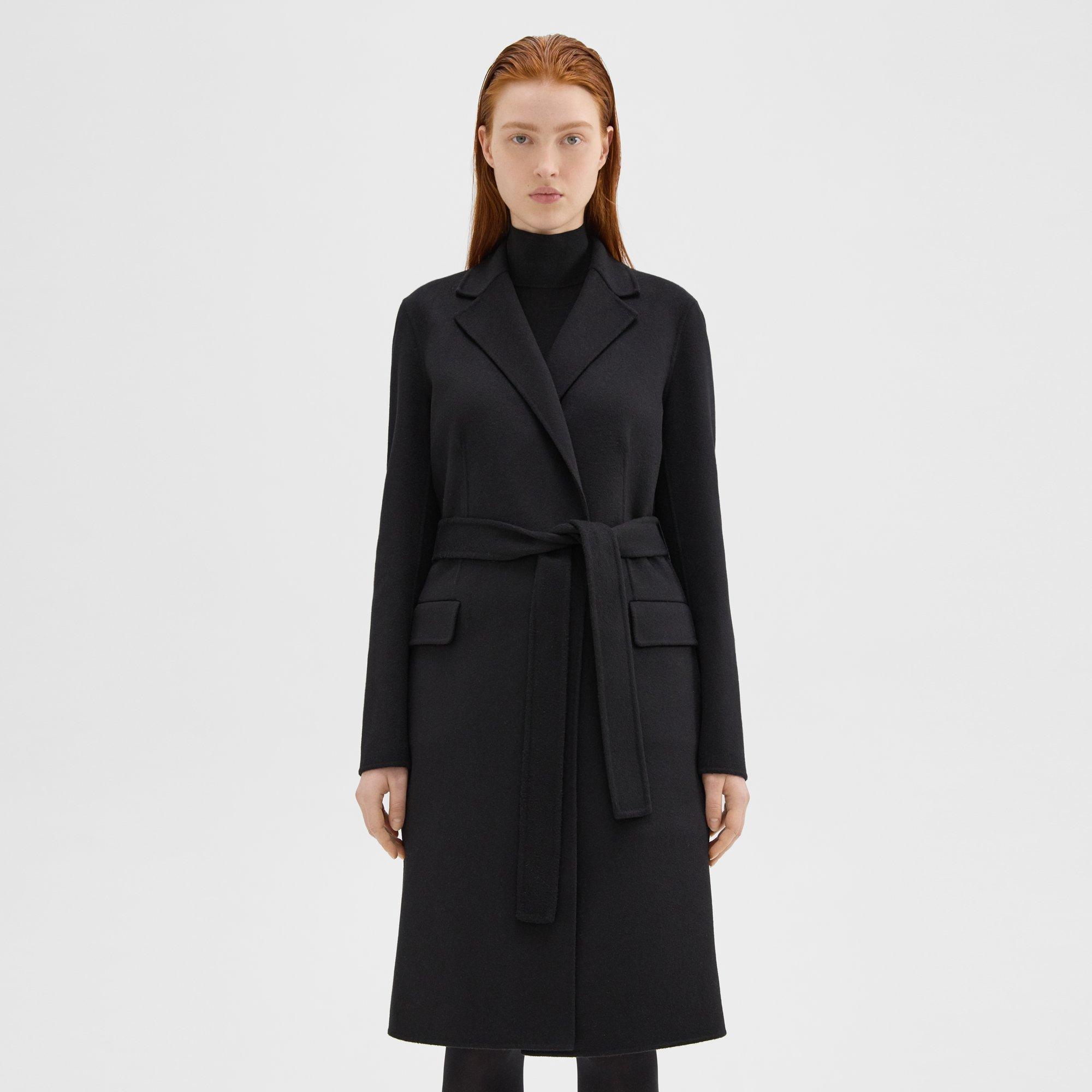 Theory Wrap Wool Cashmere Coat In Black