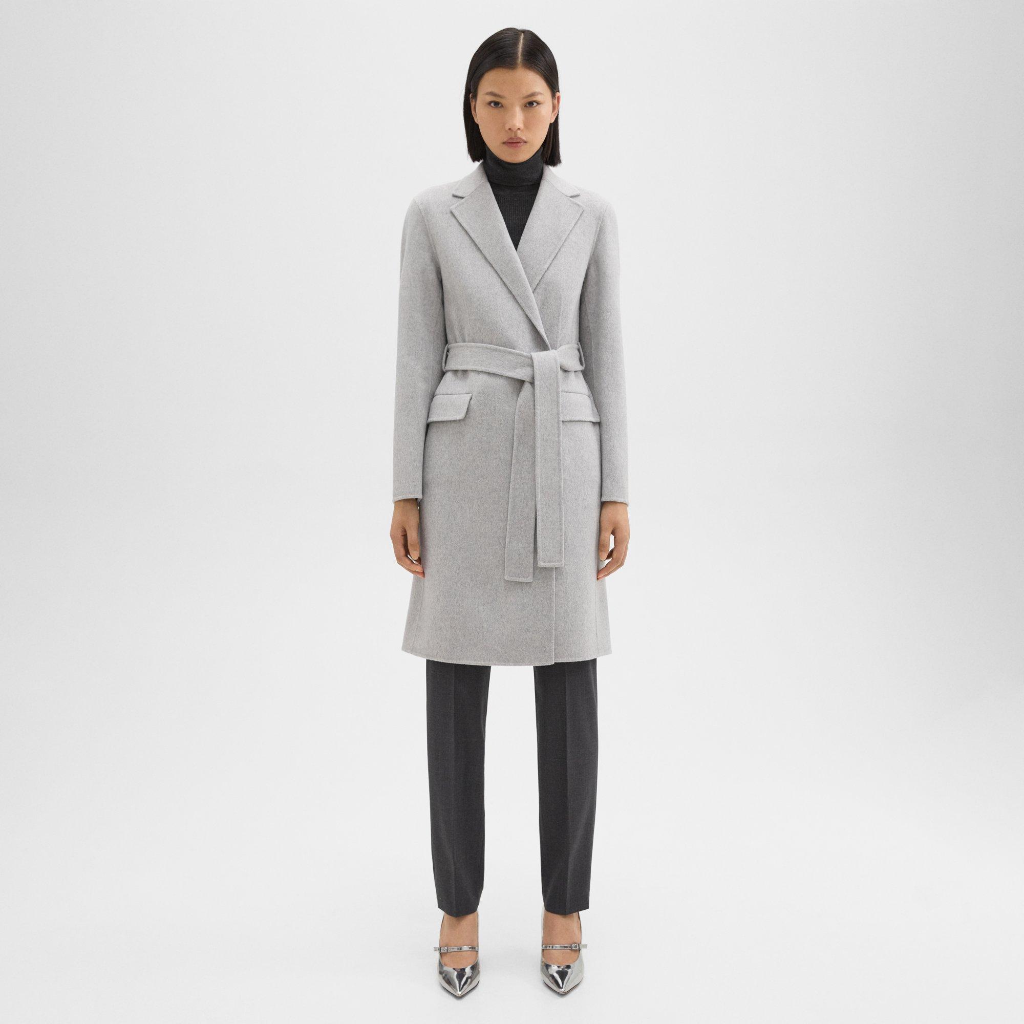Theory Wrap Coat In Double-face Wool-cashmere In Melange Grey