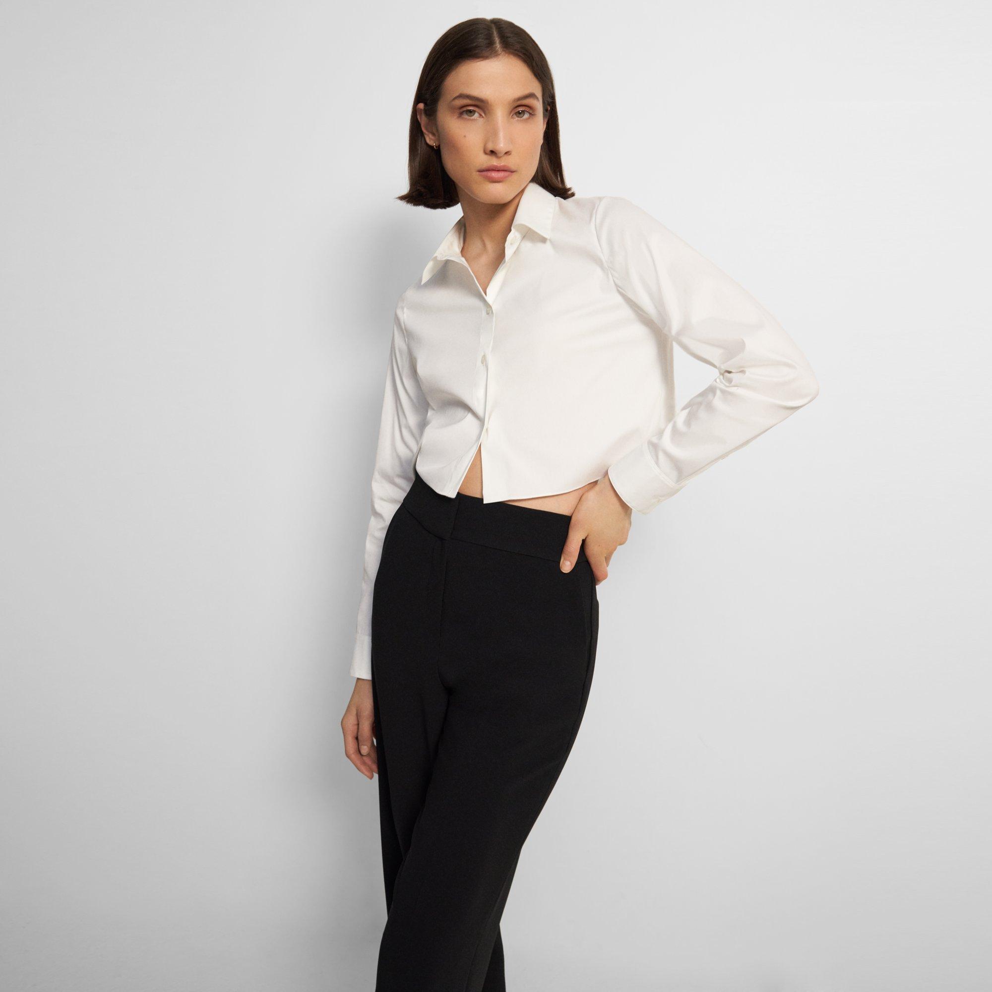 Theory Cropped Shirt In Good Cotton In White