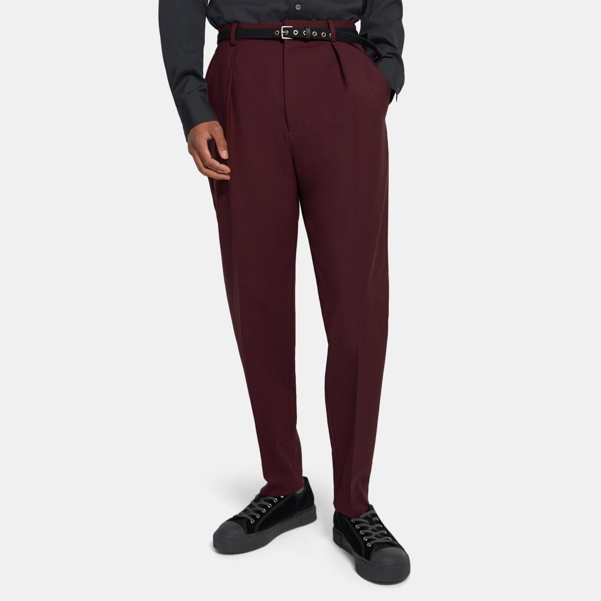 Theory Wool Gabardine Pleated Pant In Burgundy
