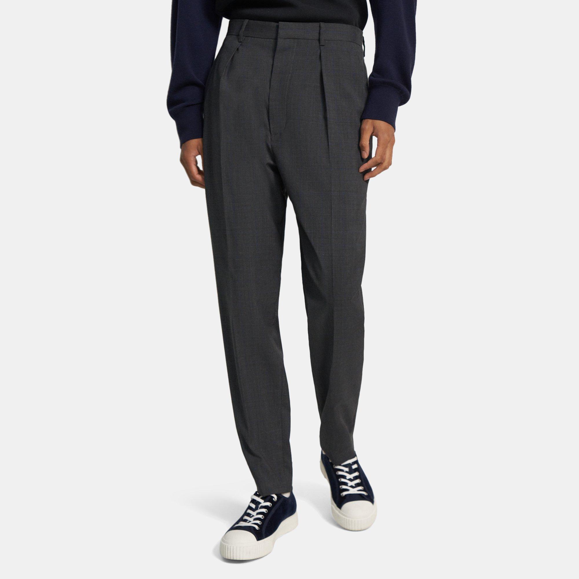 Theory Wool Check Pleated Pant In Multi