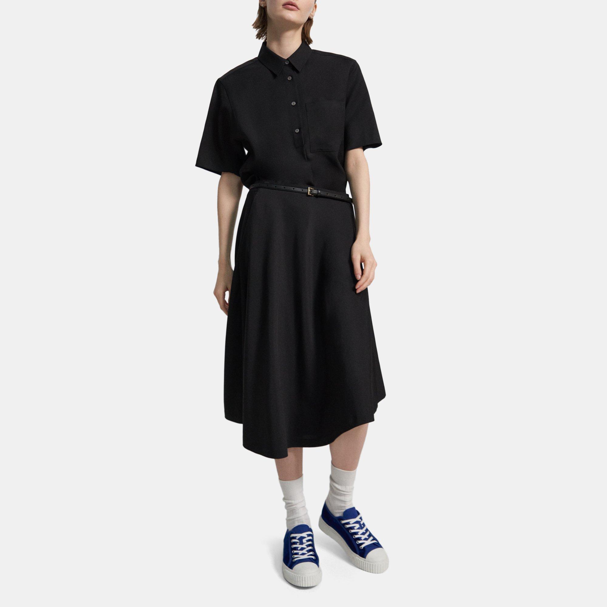 Theory Asymmetrical Wool-viscose Skirt In Black