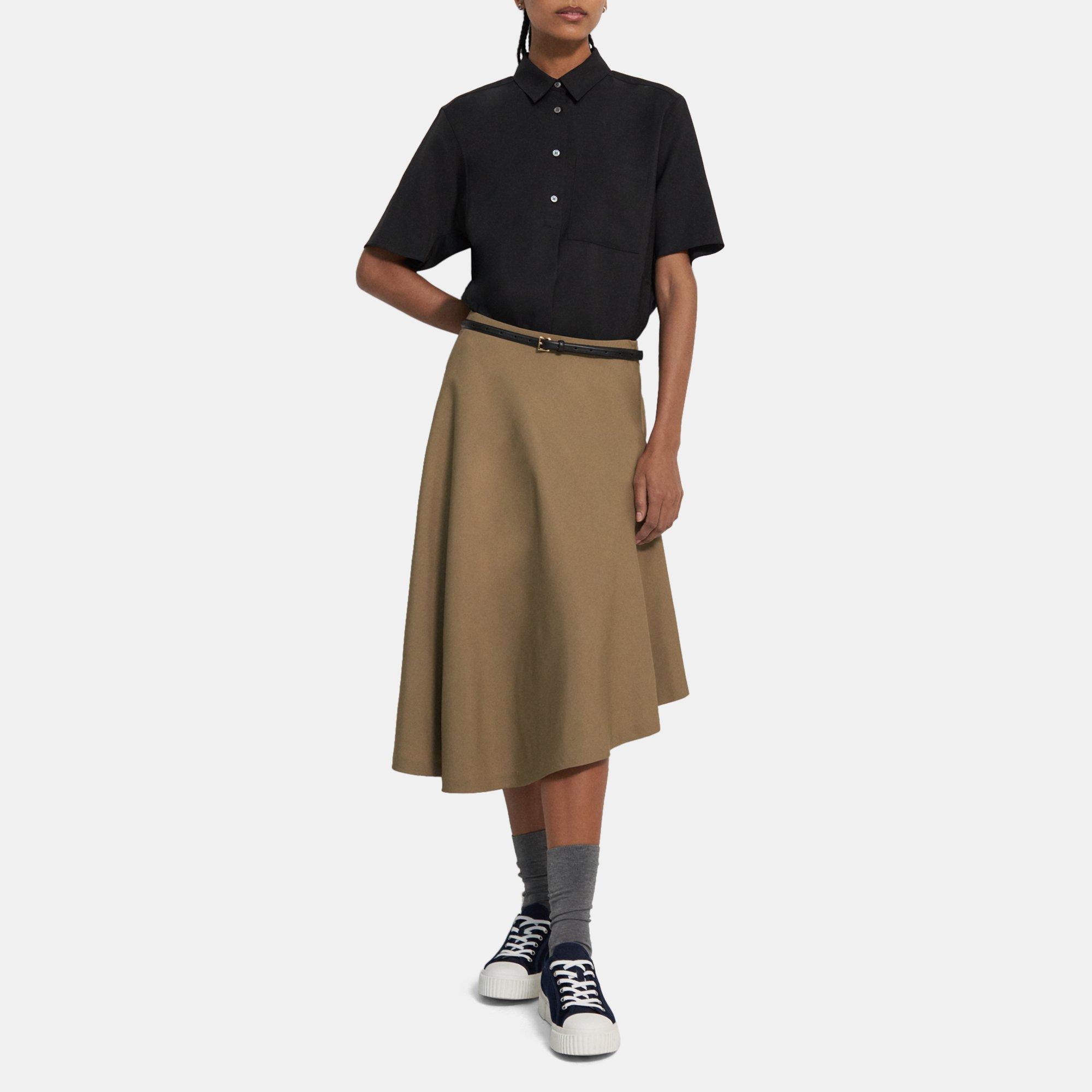 Theory Asymmetrical Wool-viscose Skirt In Dark Beige