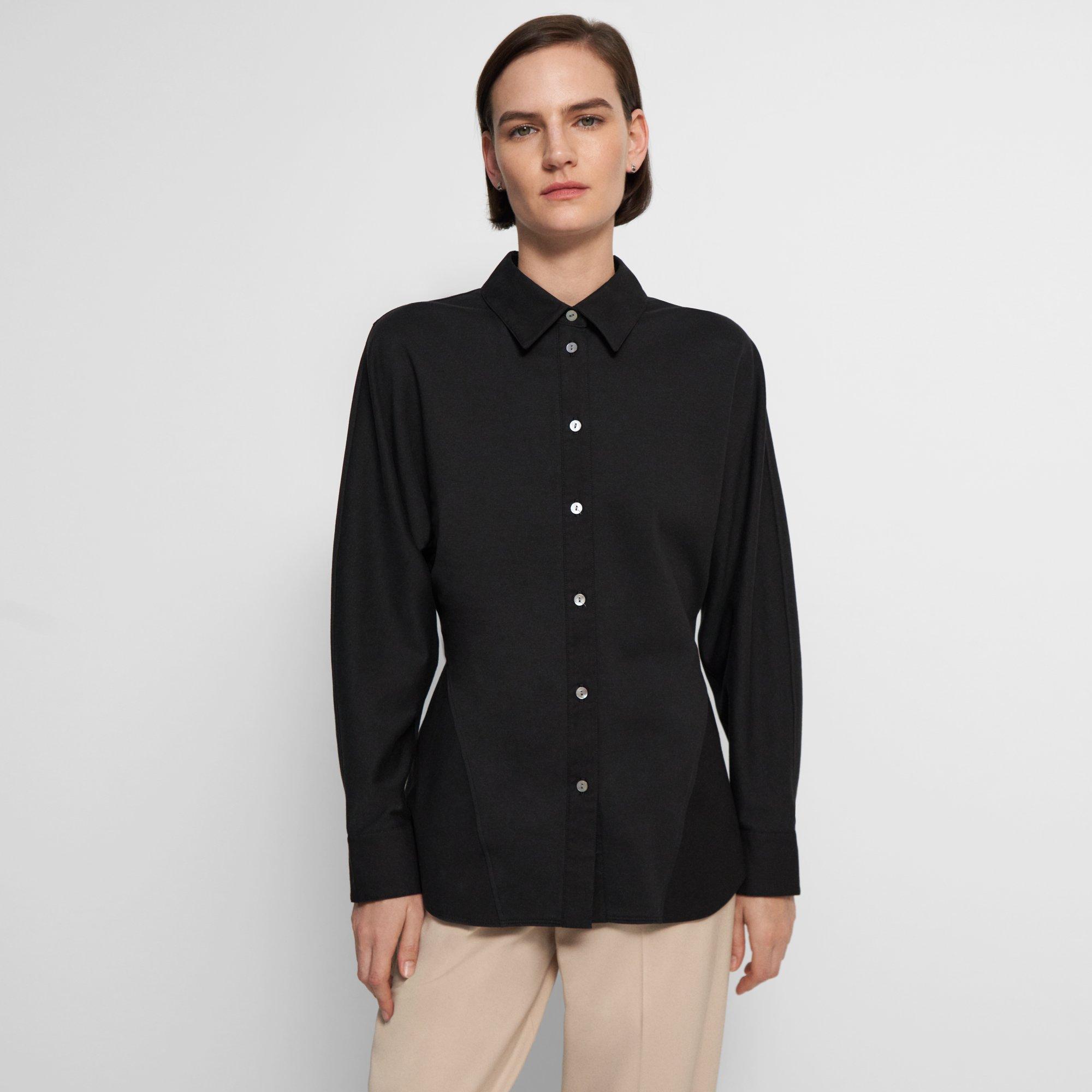 Theory Cinched Shirt In Cotton Jersey In Black