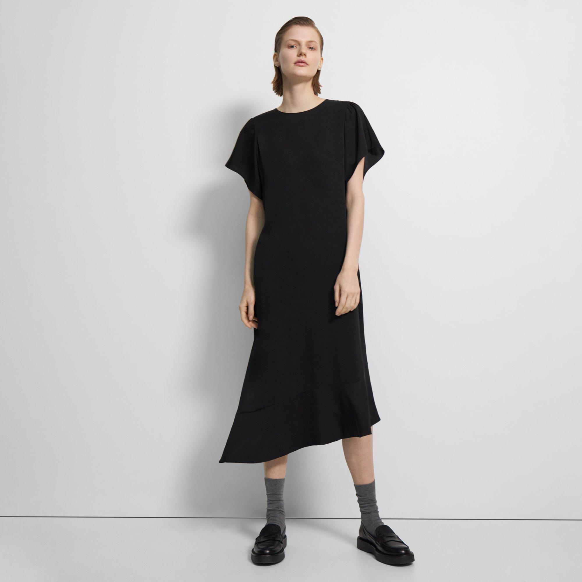 navy blue dress for baby girl Theory Women's Asymmetric Off the Shoulder Black Long Sleeve Midi Dress  Size 6 main image 0