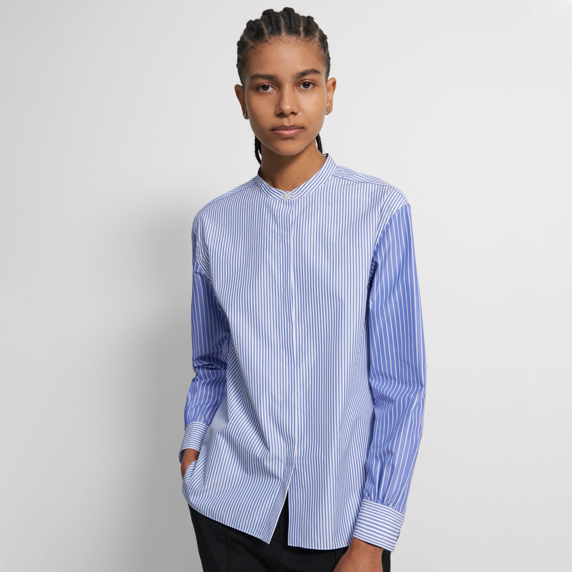 Theory Stripe Long Sleeve Button-up Shirt In Blue Multi