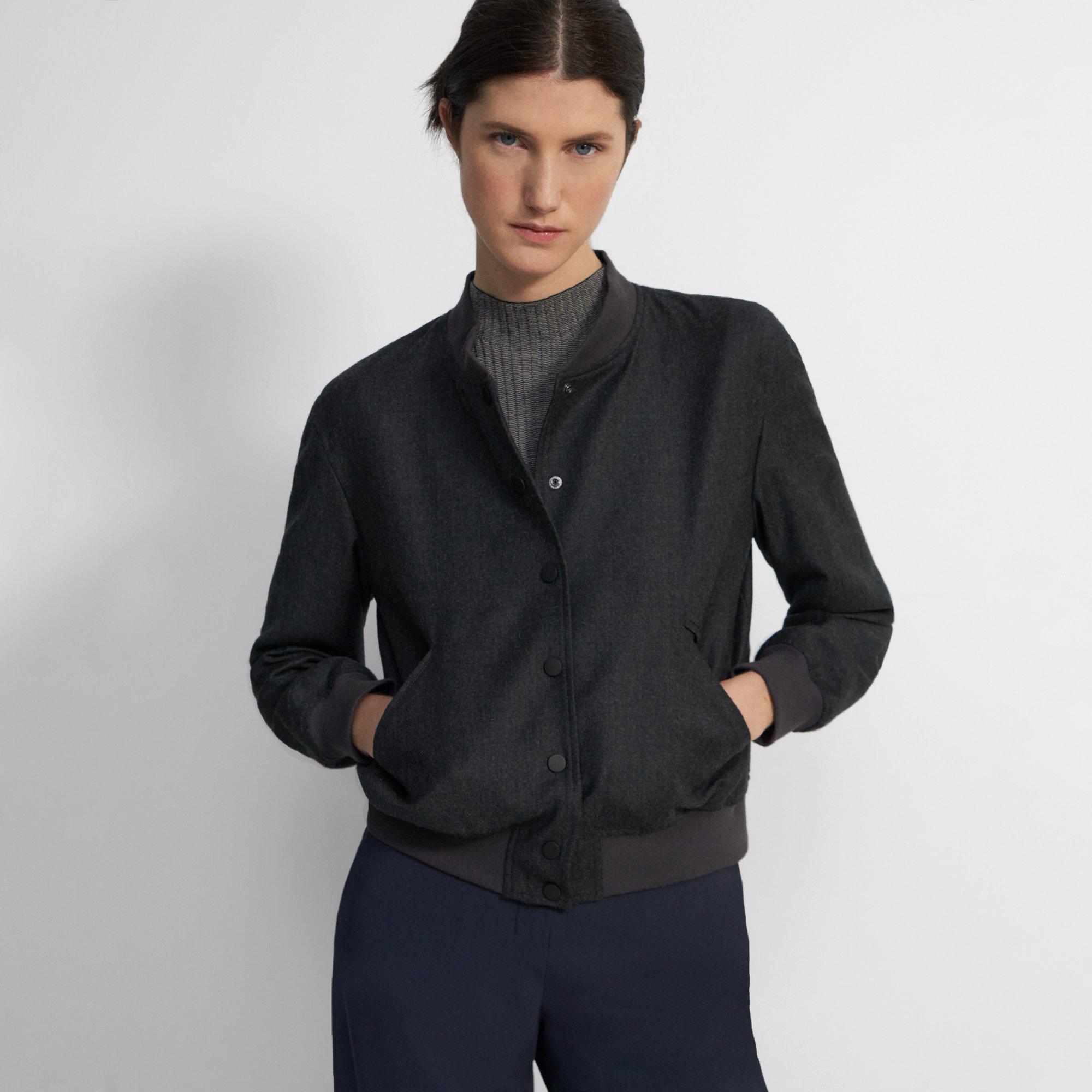 Theory Varsity Jacket In Sleek Flannel In New Charcoal Melange