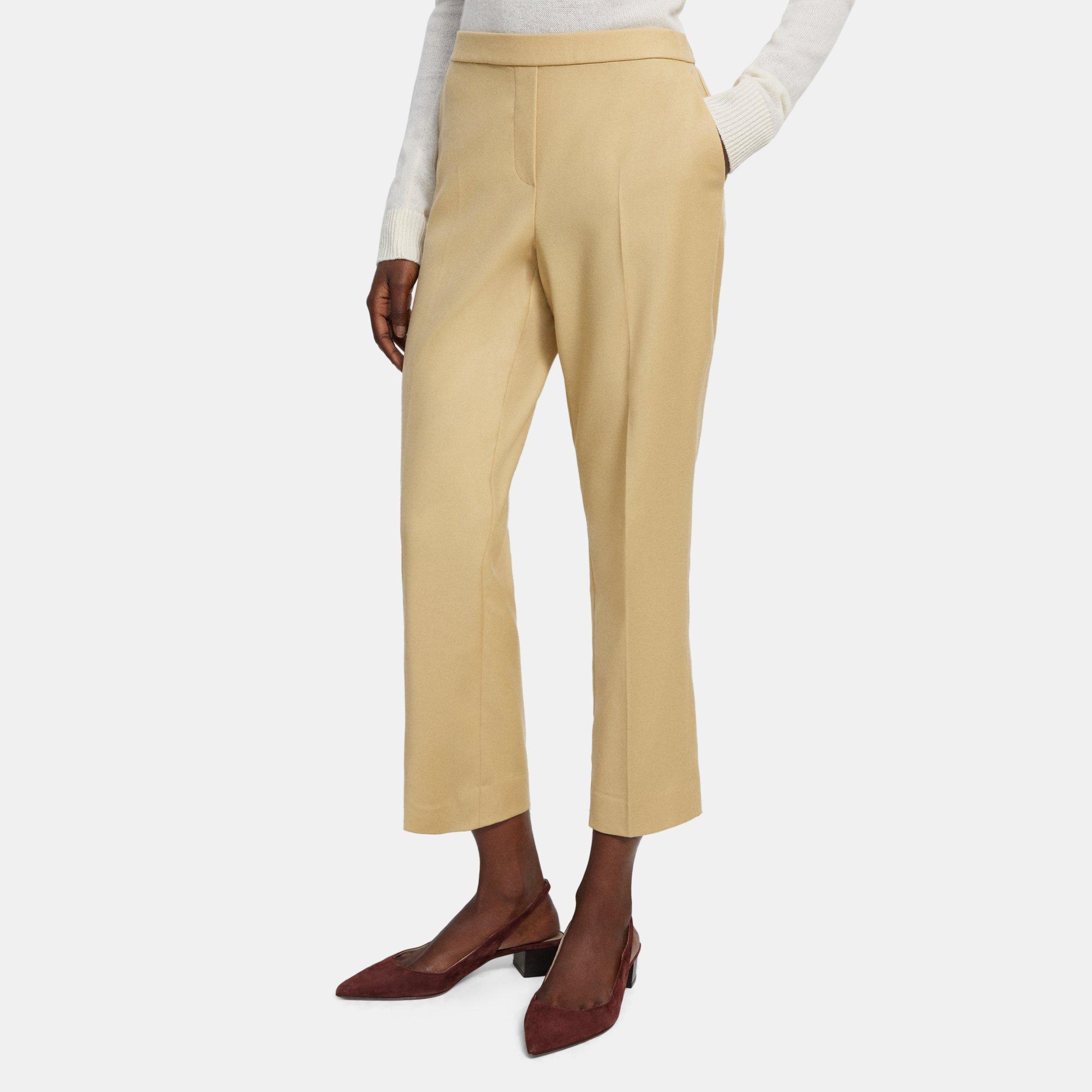 Theory Slim Cropped Pull-on Pant In Wool Flannel In Cardamom