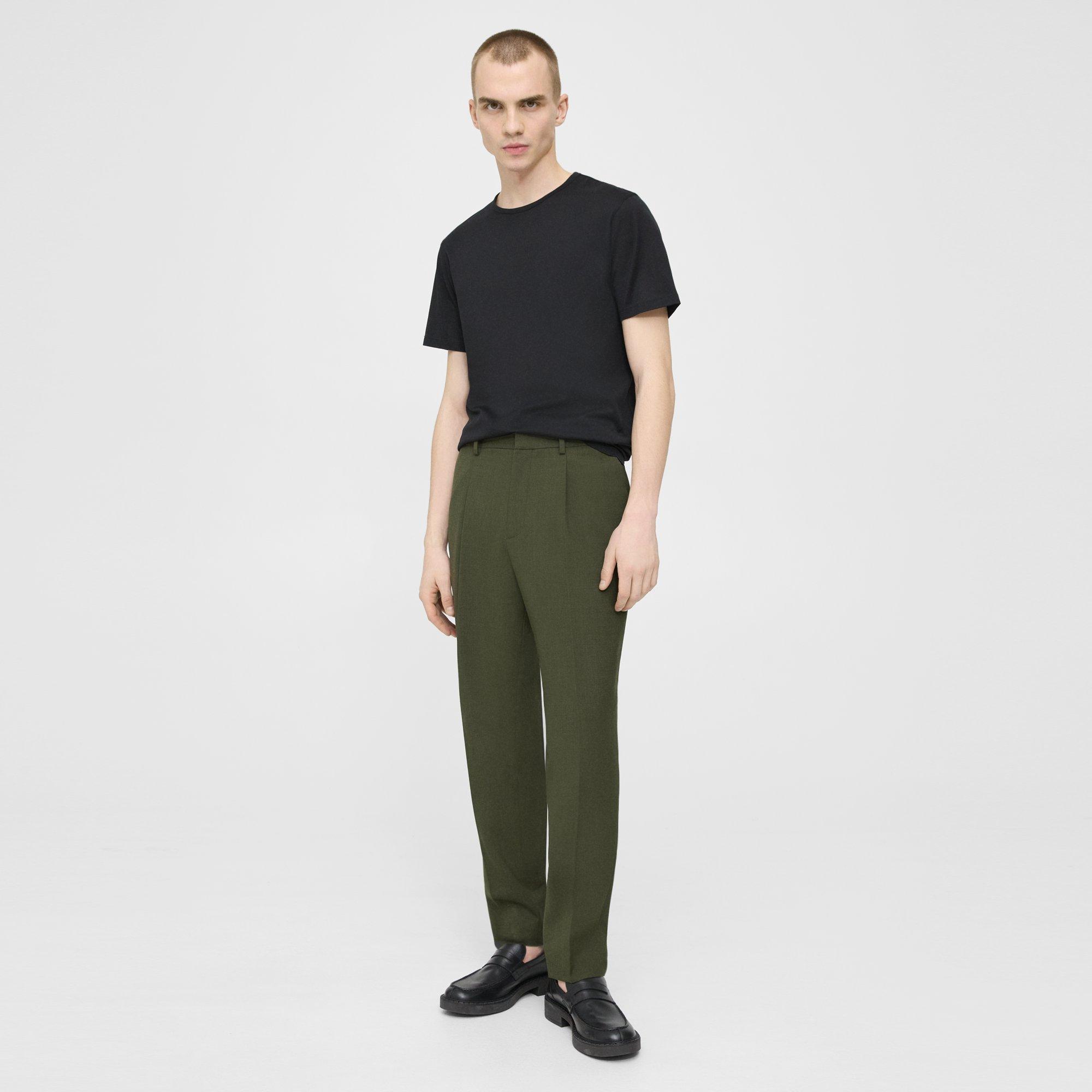 Theory Pleated Curtis Drawstring Pant In Wool Blend Twill In Olive Branch Mel