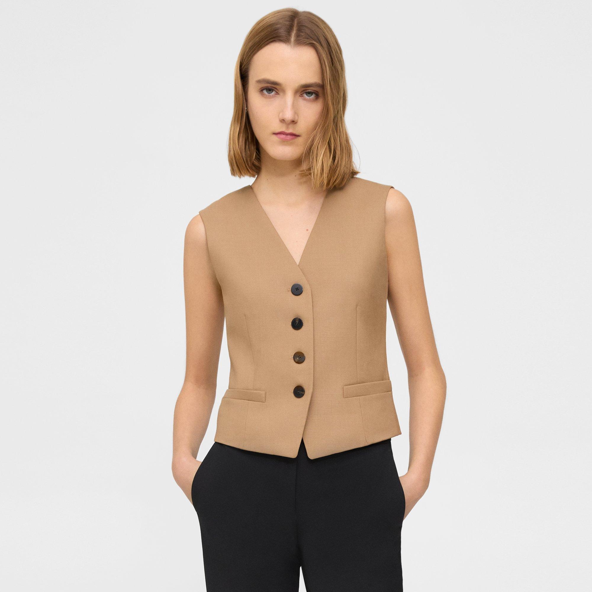 Theory Tailored Vest In Wool Flannel In Light Cocoa